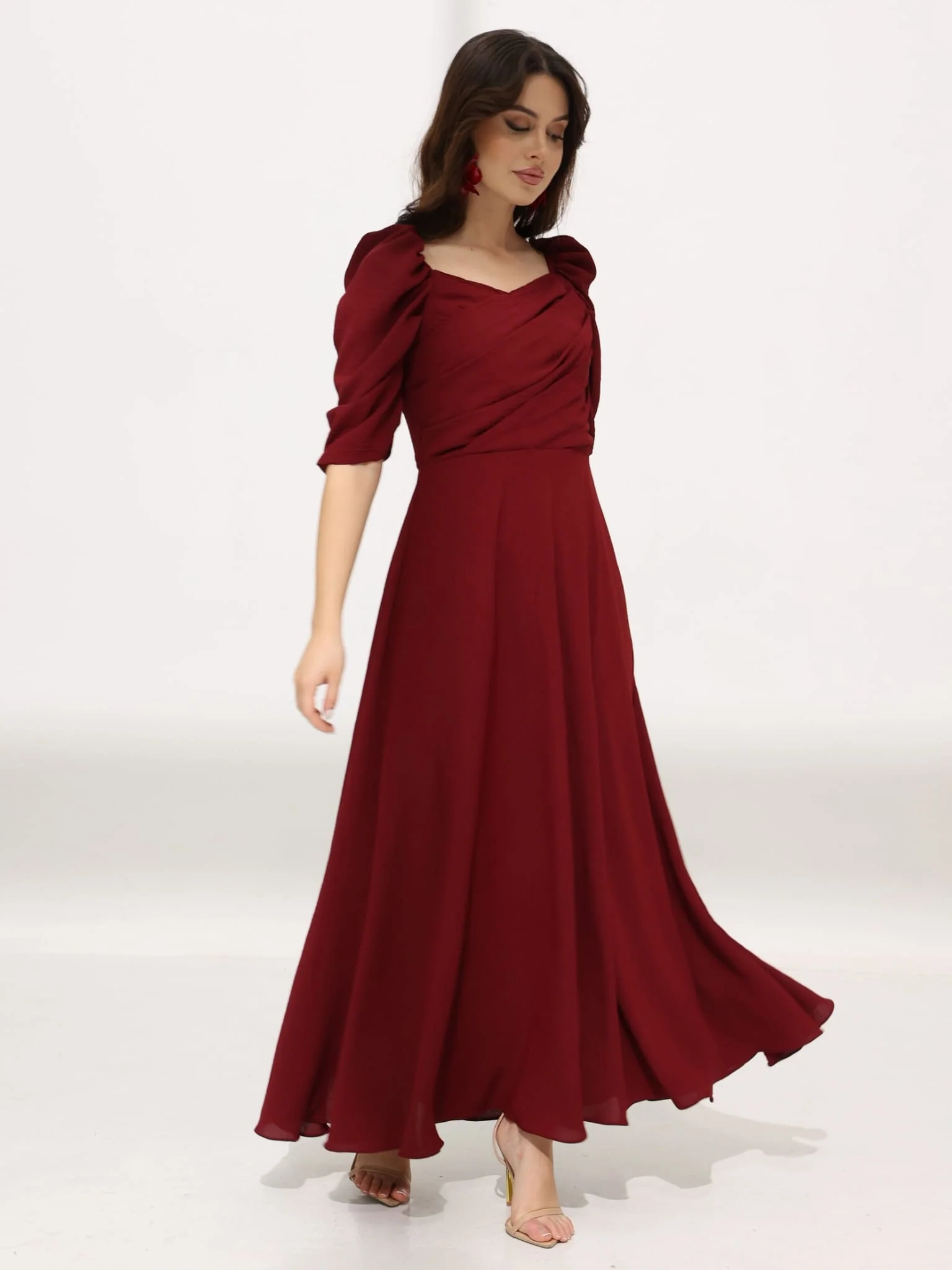 Aeliya Textured Maroon Pleated Dress - Image 6