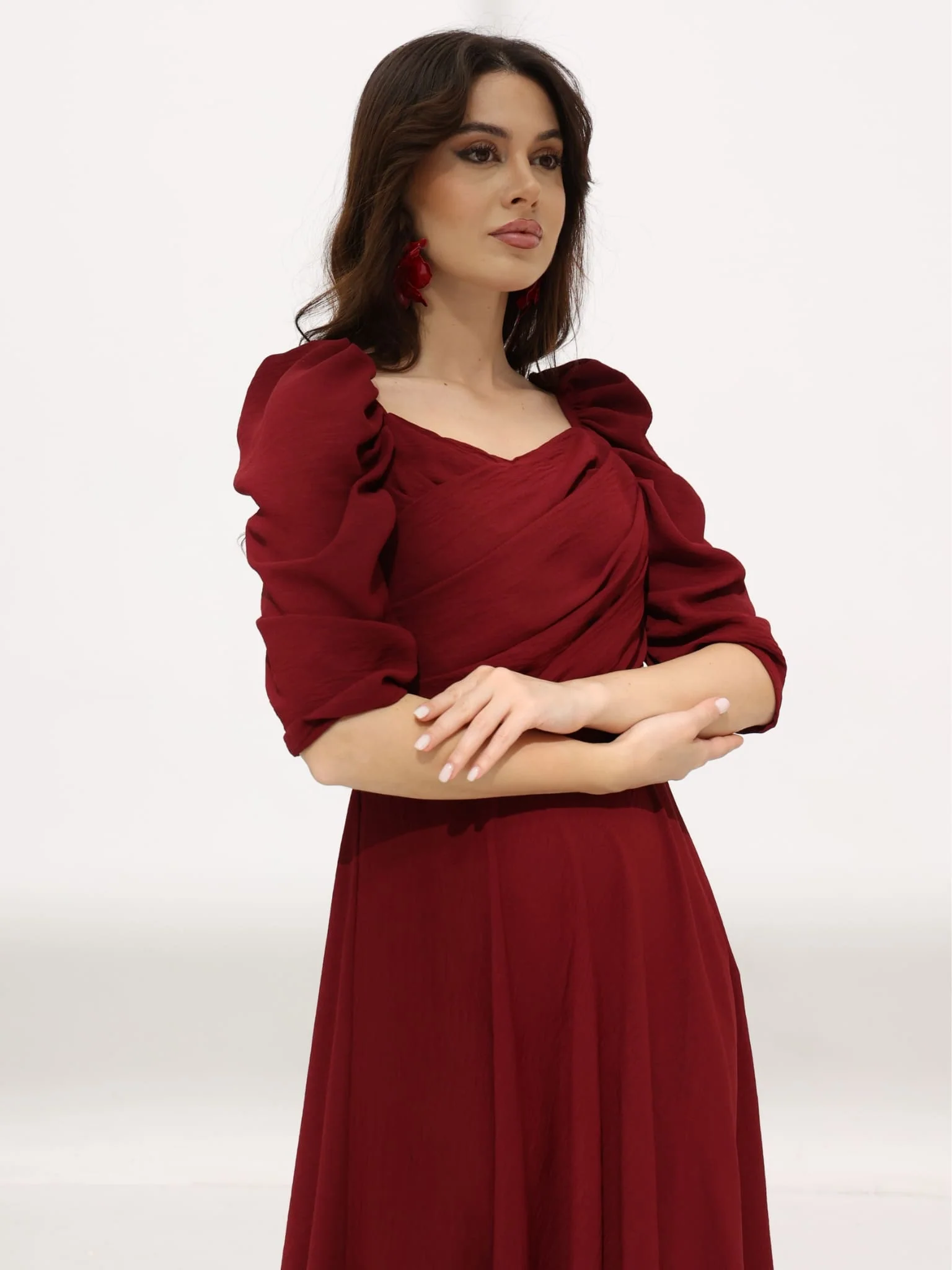 Aeliya Textured Maroon Pleated Dress - Image 7