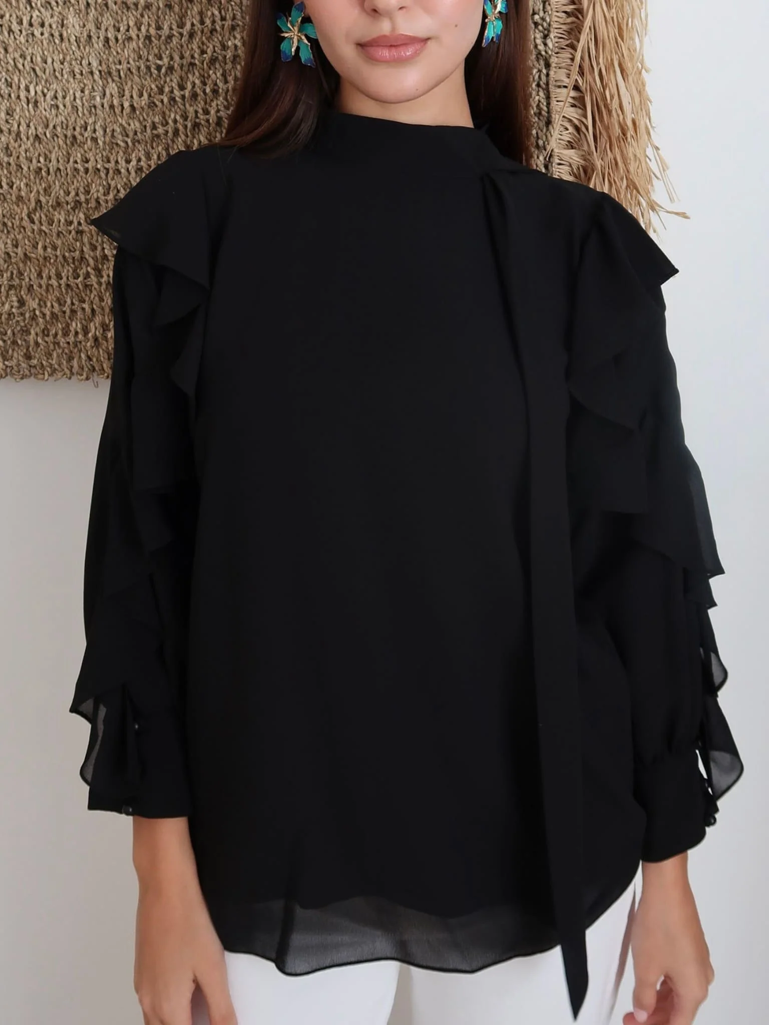 Amais Frill Black Shirt