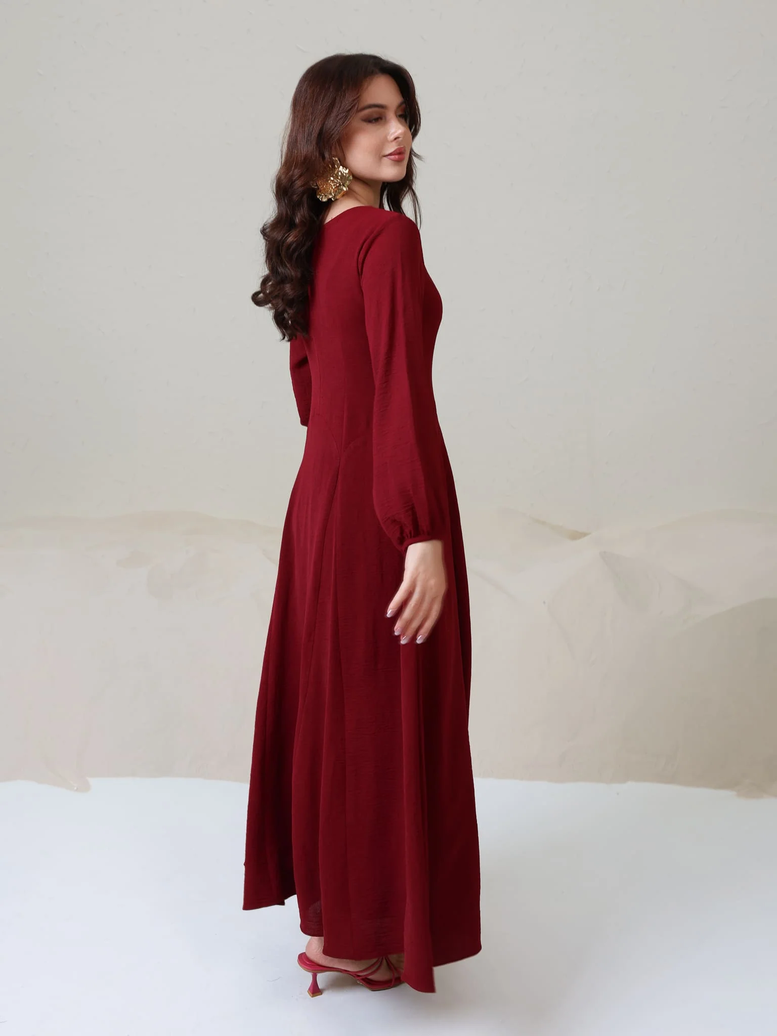 Ambrose Maroon Panel Long Dress - Image 3