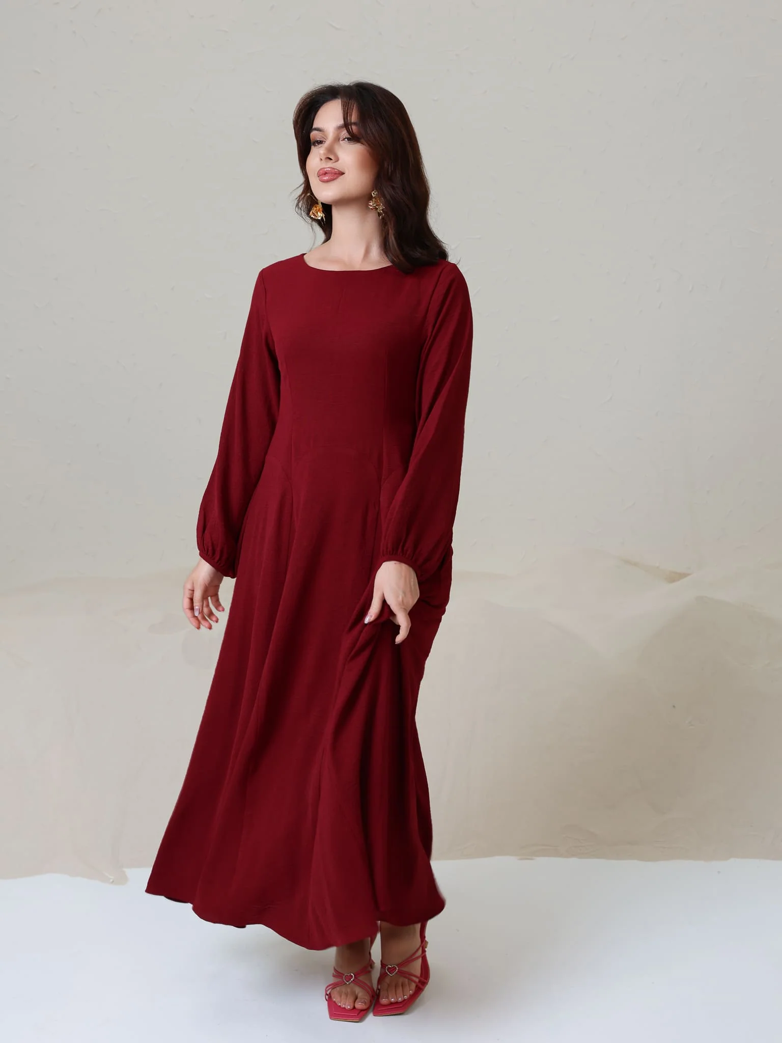 Ambrose Maroon Panel Long Dress - Image 4