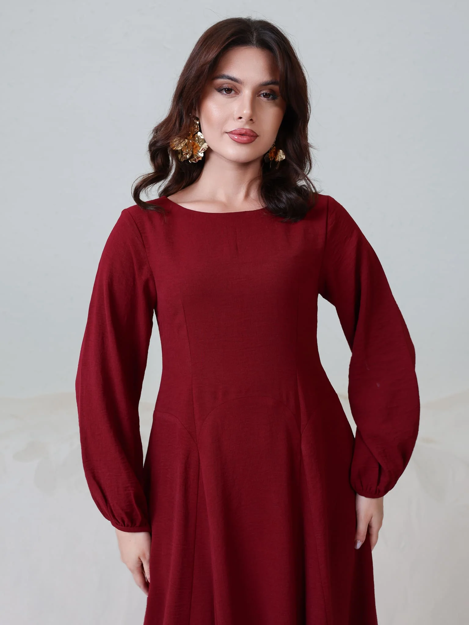 Ambrose Maroon Panel Long Dress - Image 5