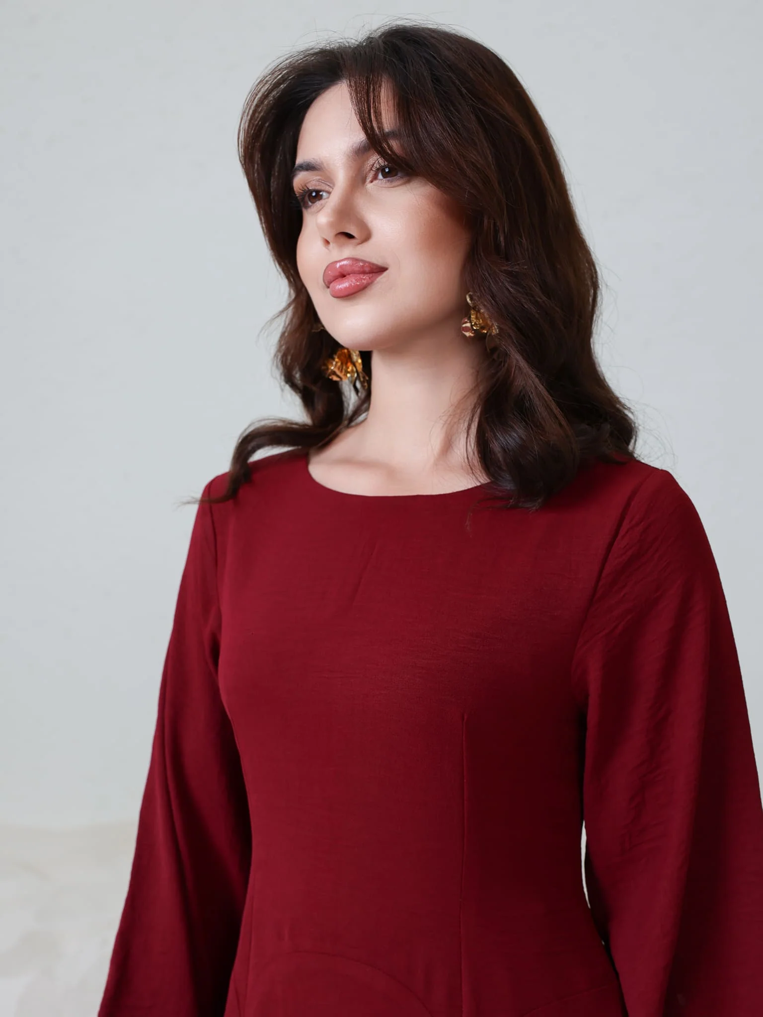 Ambrose Maroon Panel Long Dress - Image 7