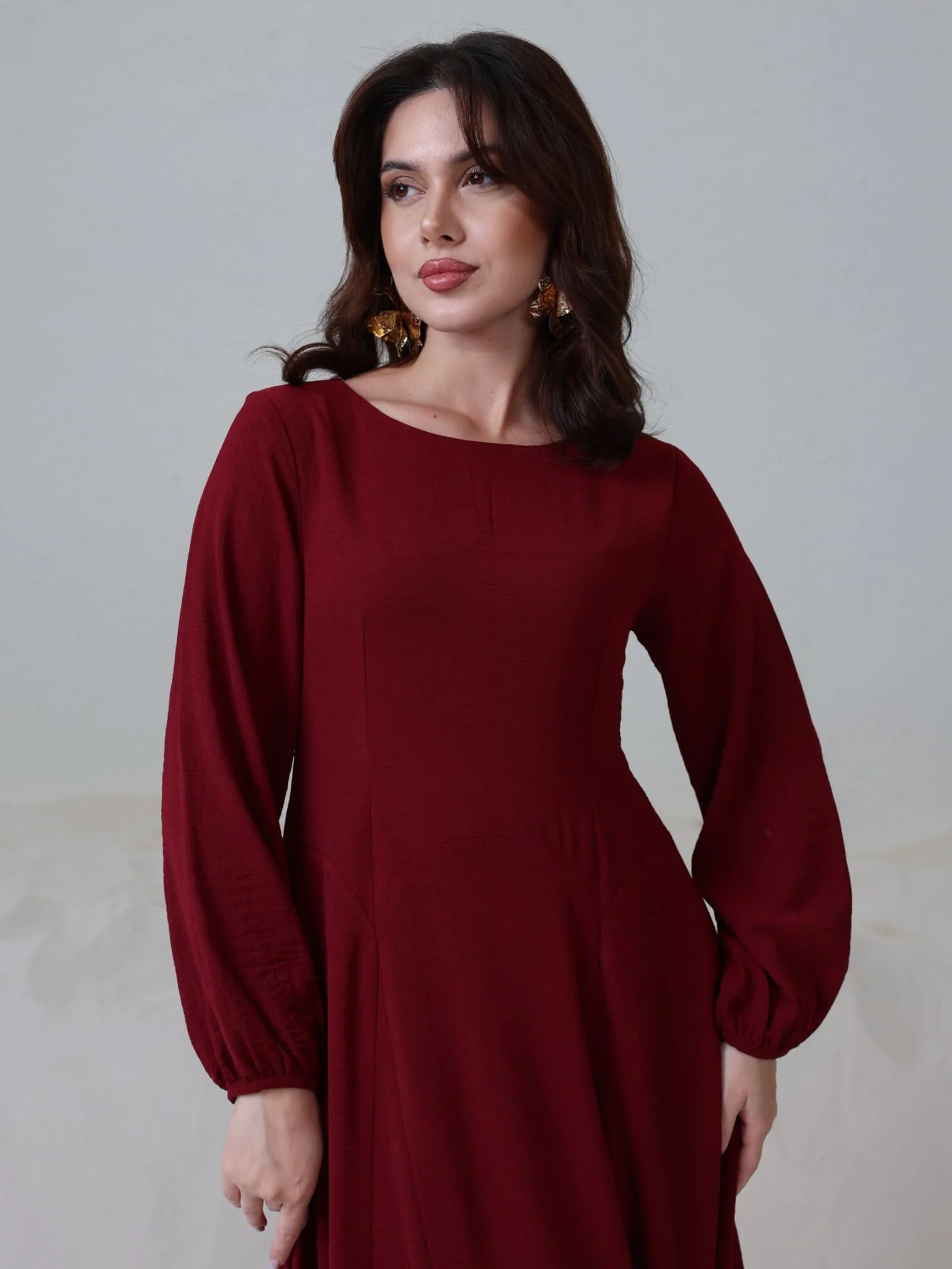 Ambrose Maroon Panel Long Dress - Image 8