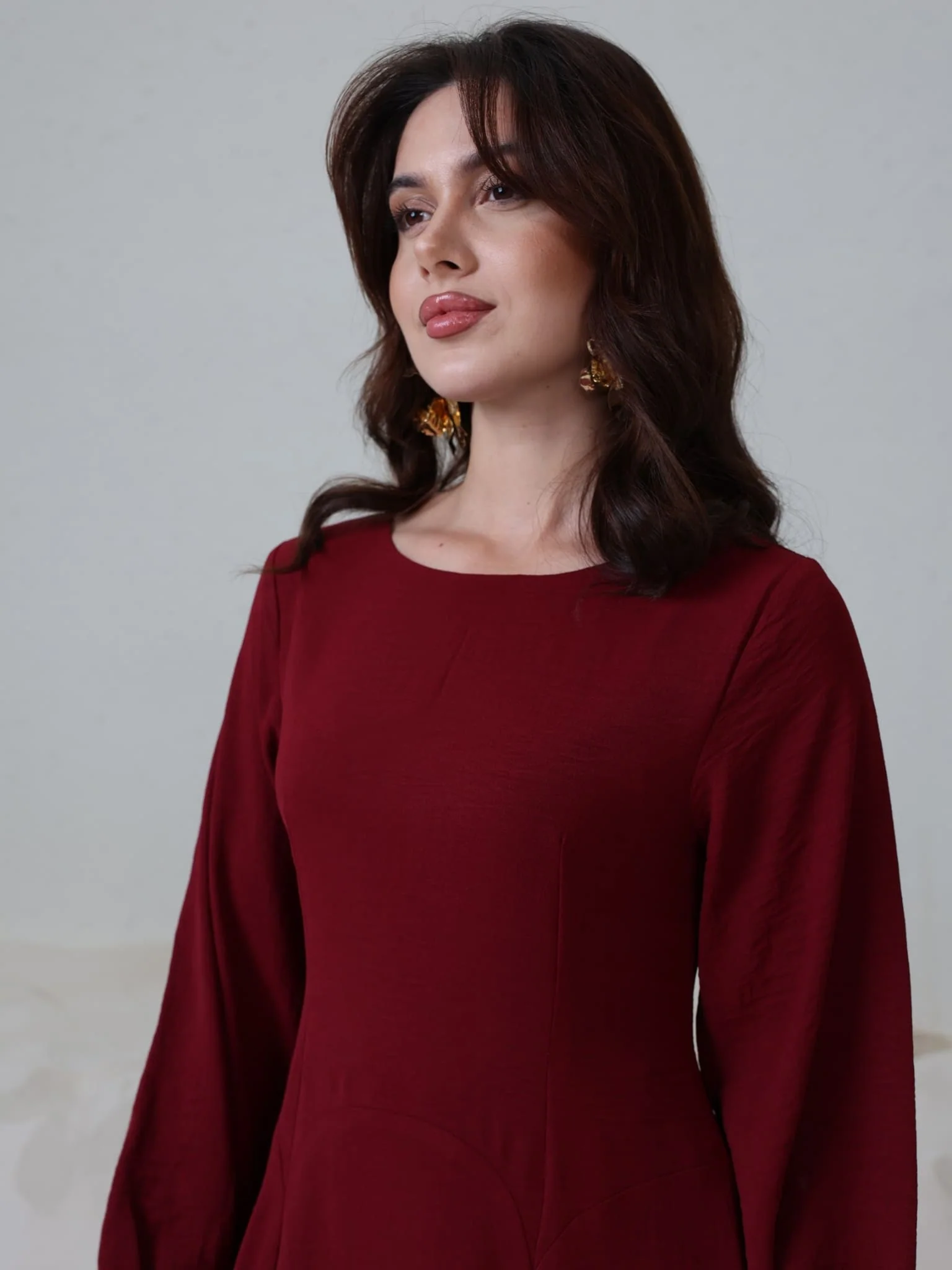 Ambrose Maroon Panel Long Dress - Image 9