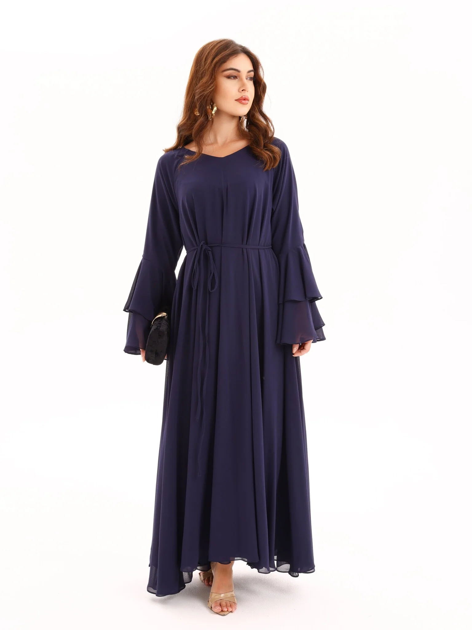 Anna Blue Chiffon Long Dress - Image 4