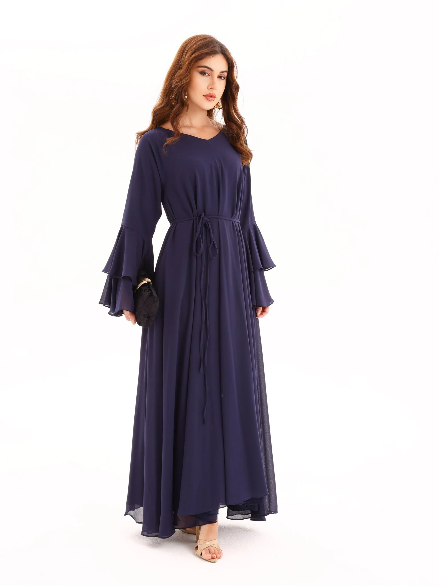 Anna Blue Chiffon Long Dress - Image 6