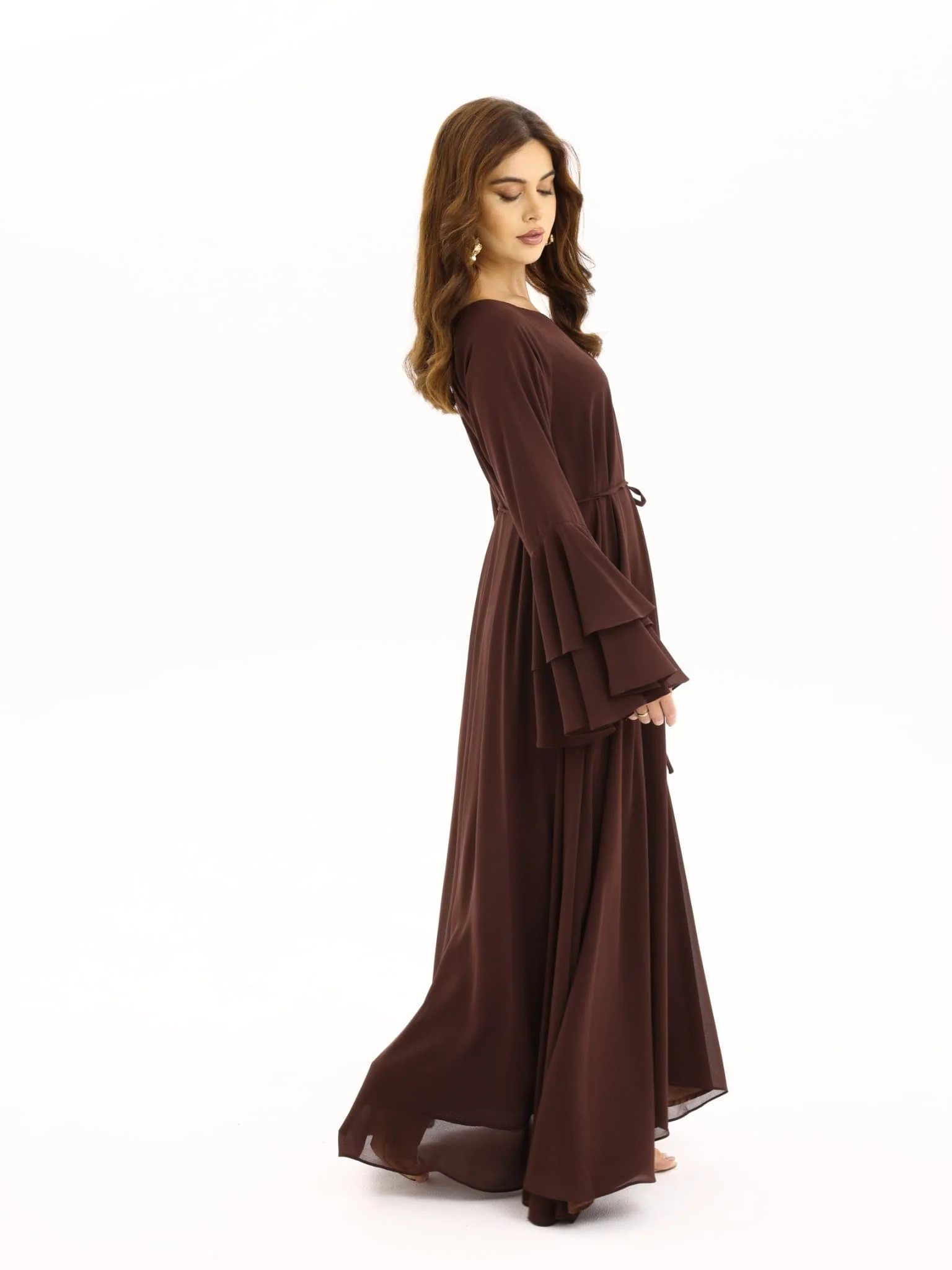 Anna Brown Chiffon Long Dress - Image 3
