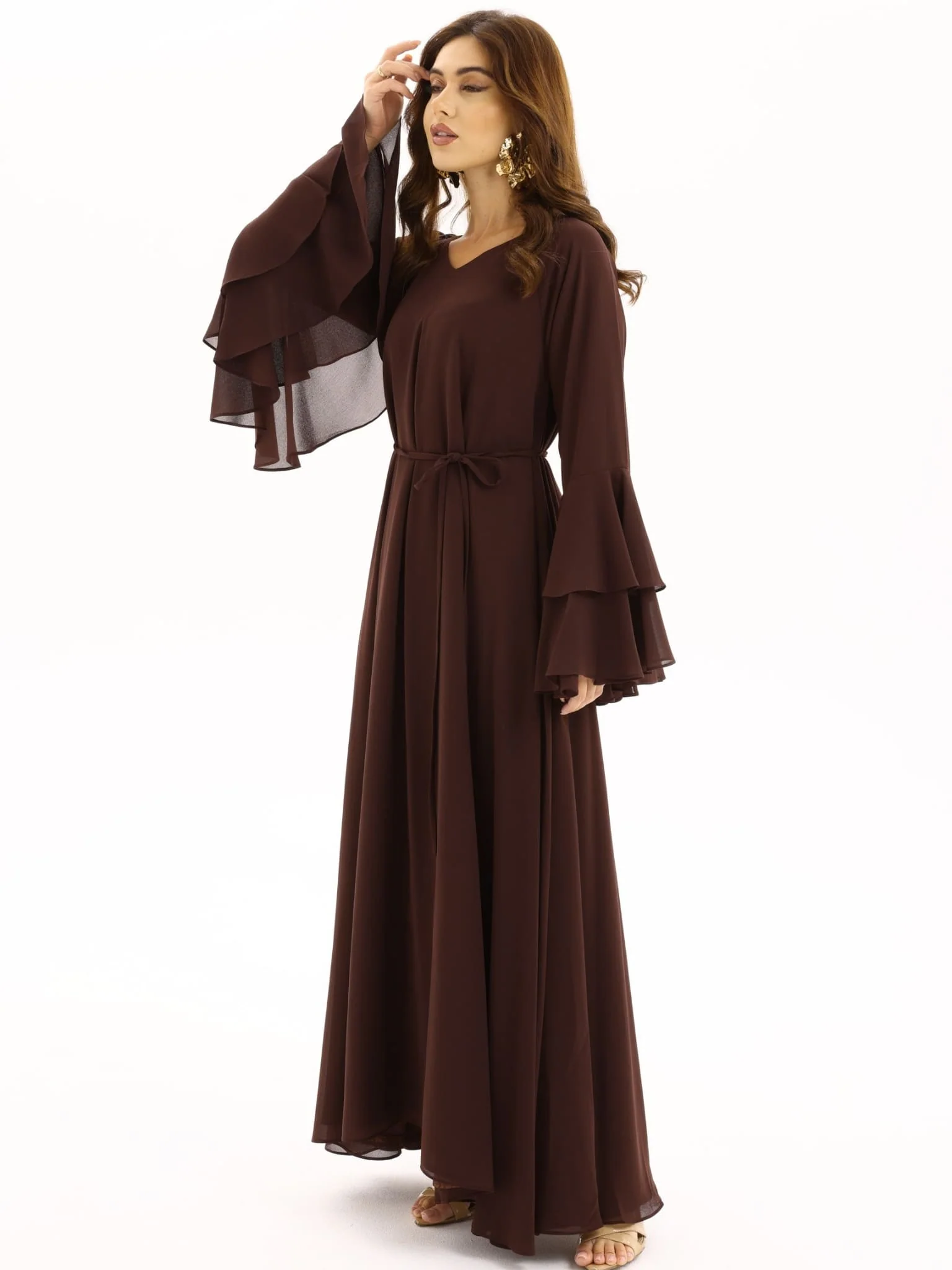 Anna Brown Chiffon Long Dress - Image 4