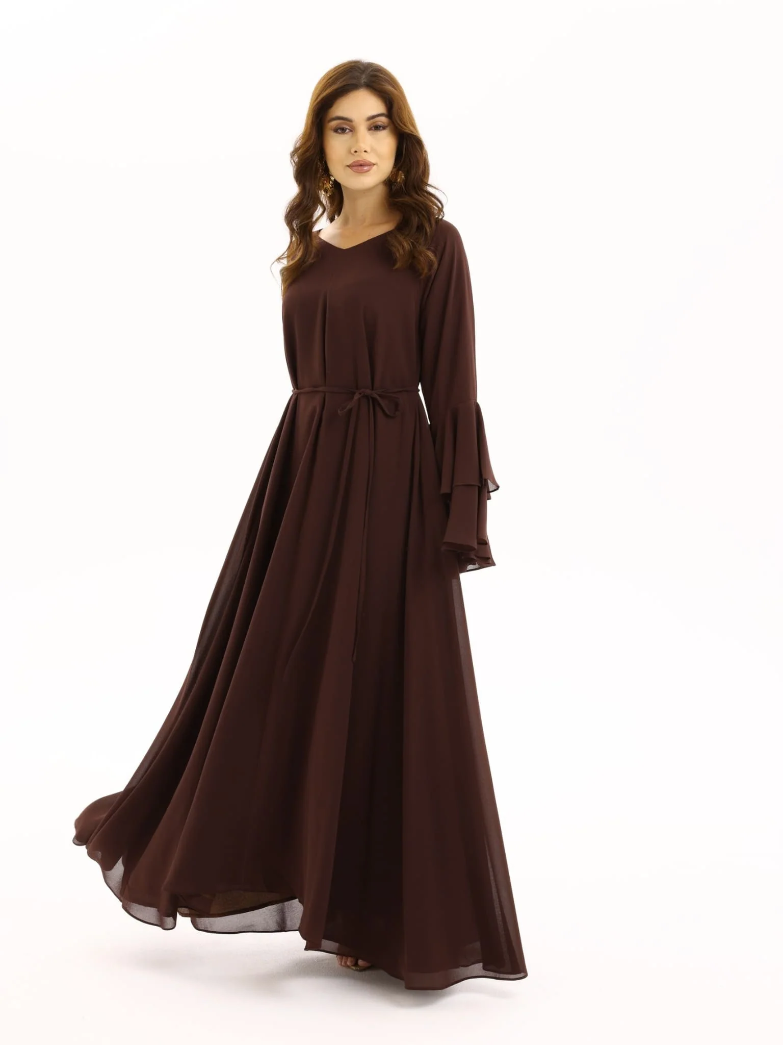 Anna Brown Chiffon Long Dress - Image 6