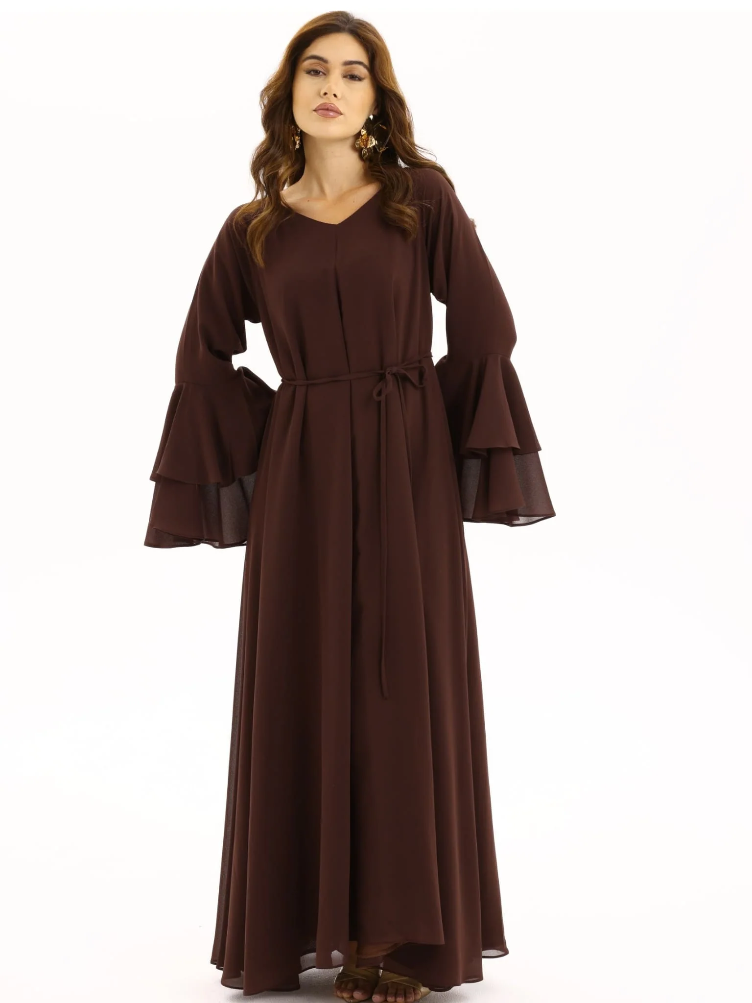 Anna Brown Chiffon Long Dress - Image 7