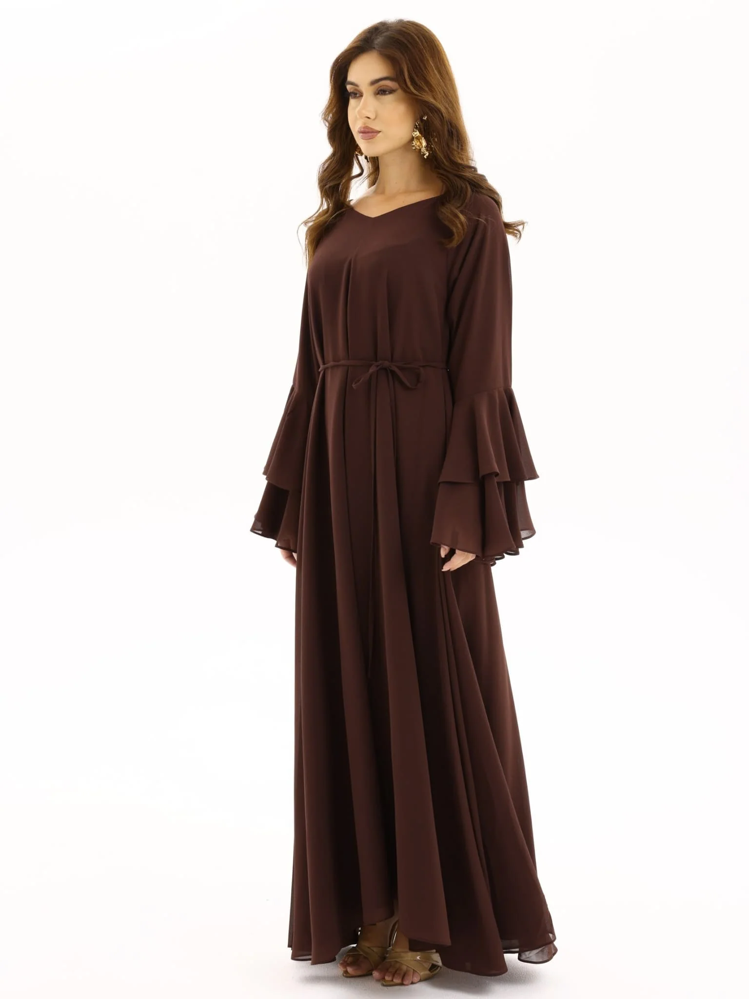 Anna Brown Chiffon Long Dress - Image 8