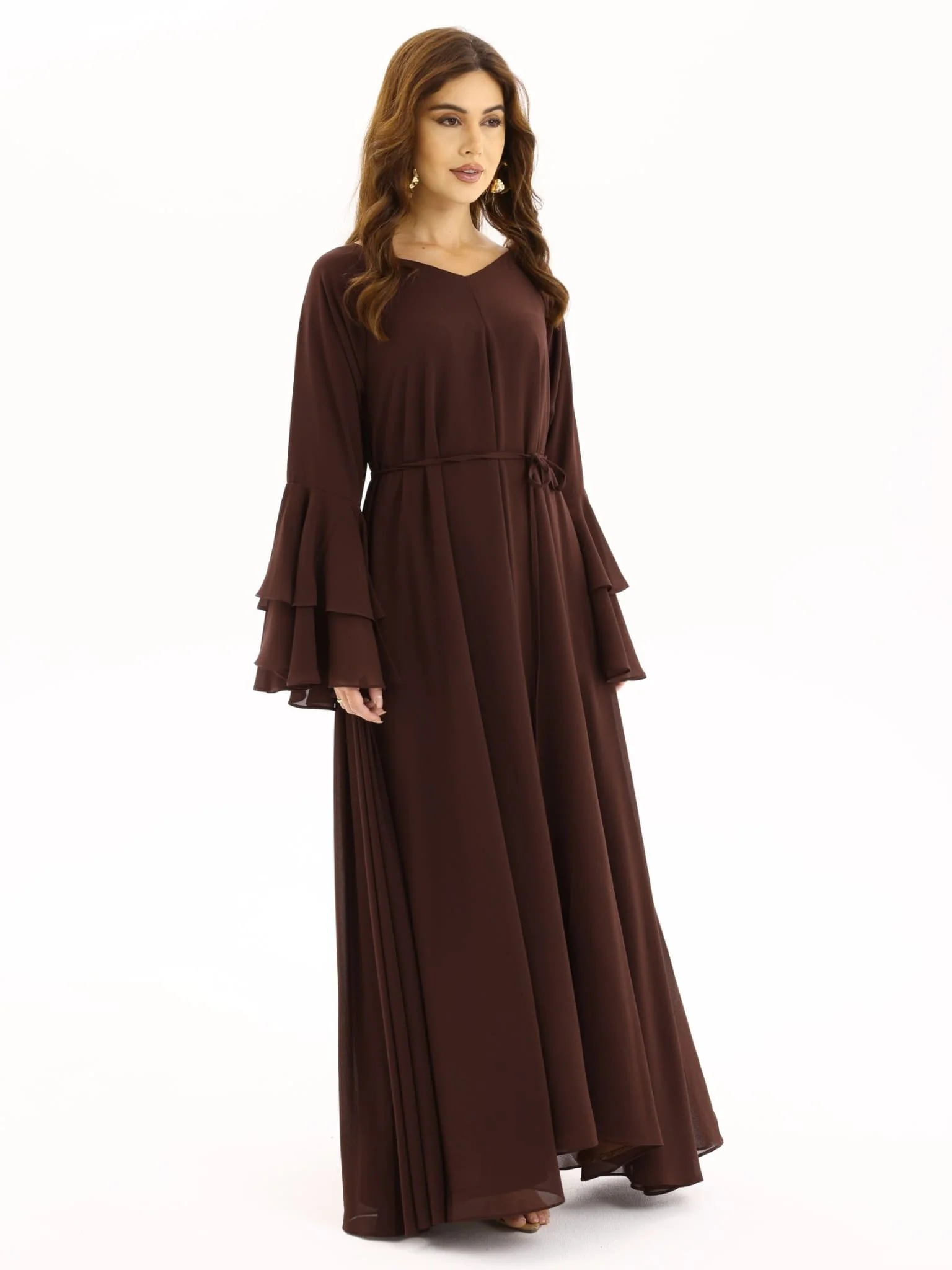 Anna Brown Chiffon Long Dress - Image 9