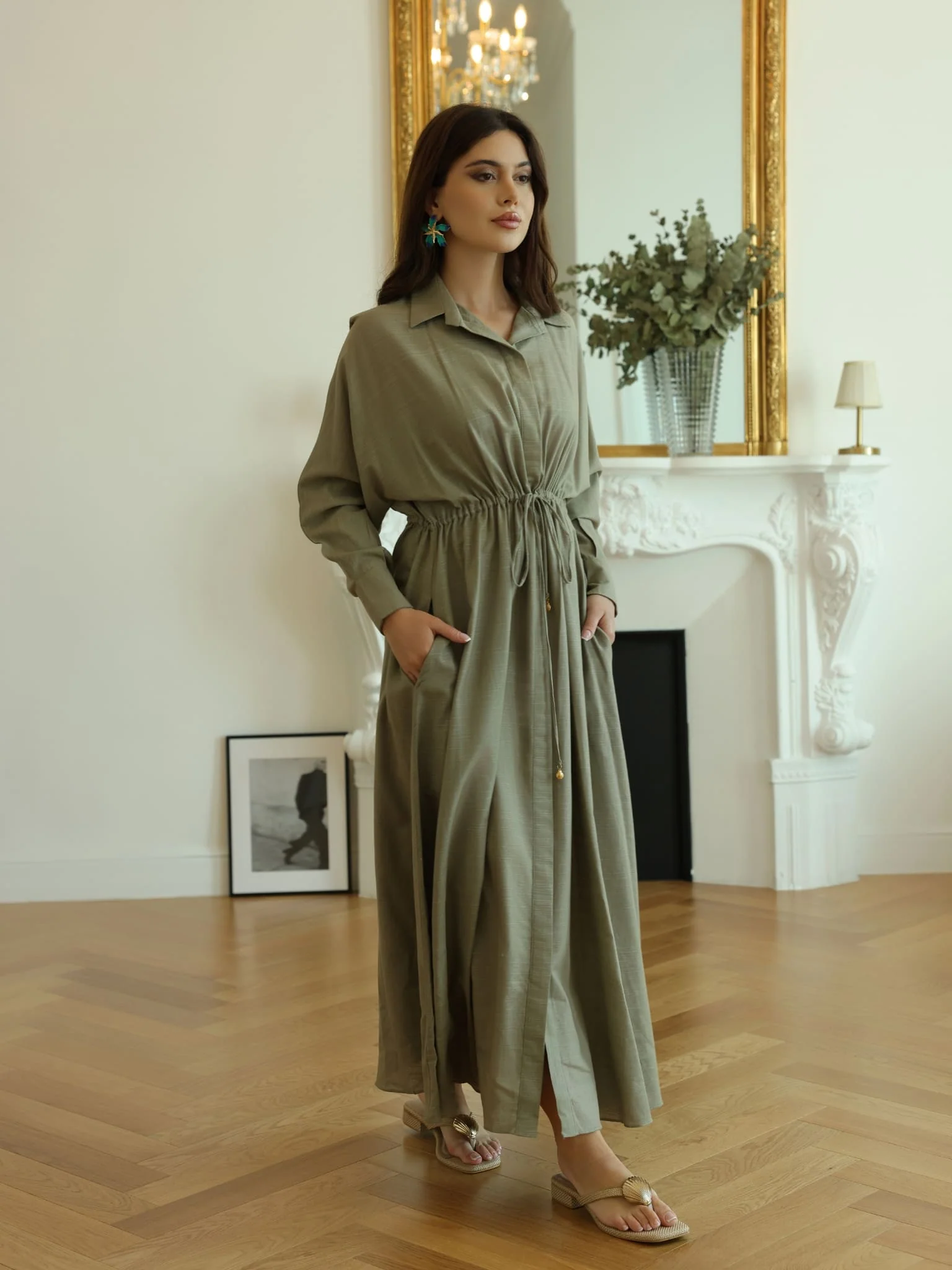 Arden Olive Long Dress - Image 6