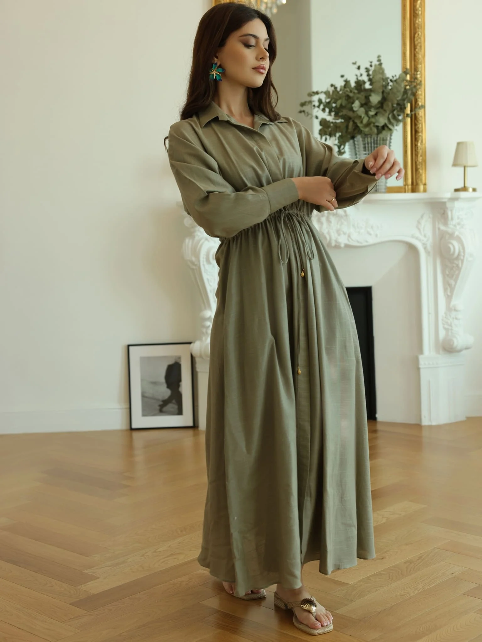 Arden Olive Long Dress - Image 8