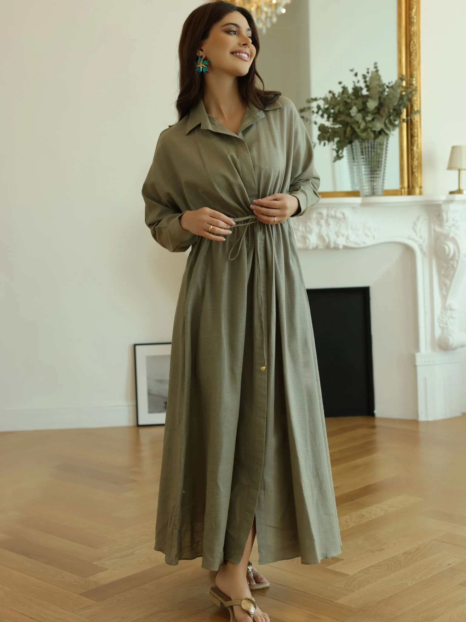 Arden Olive Long Dress - Image 9