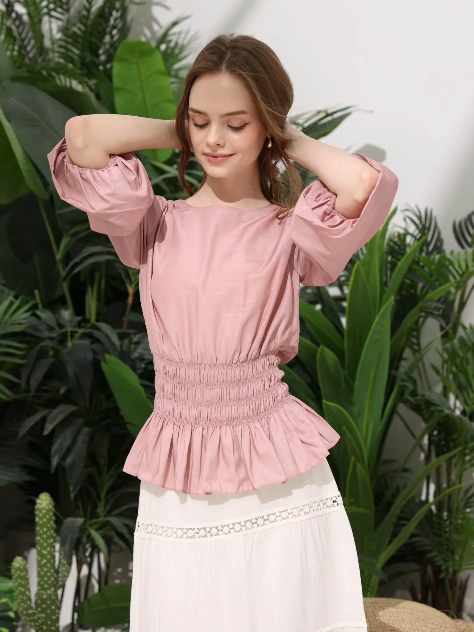 Arga Pink Smocked Shirt - Image 5