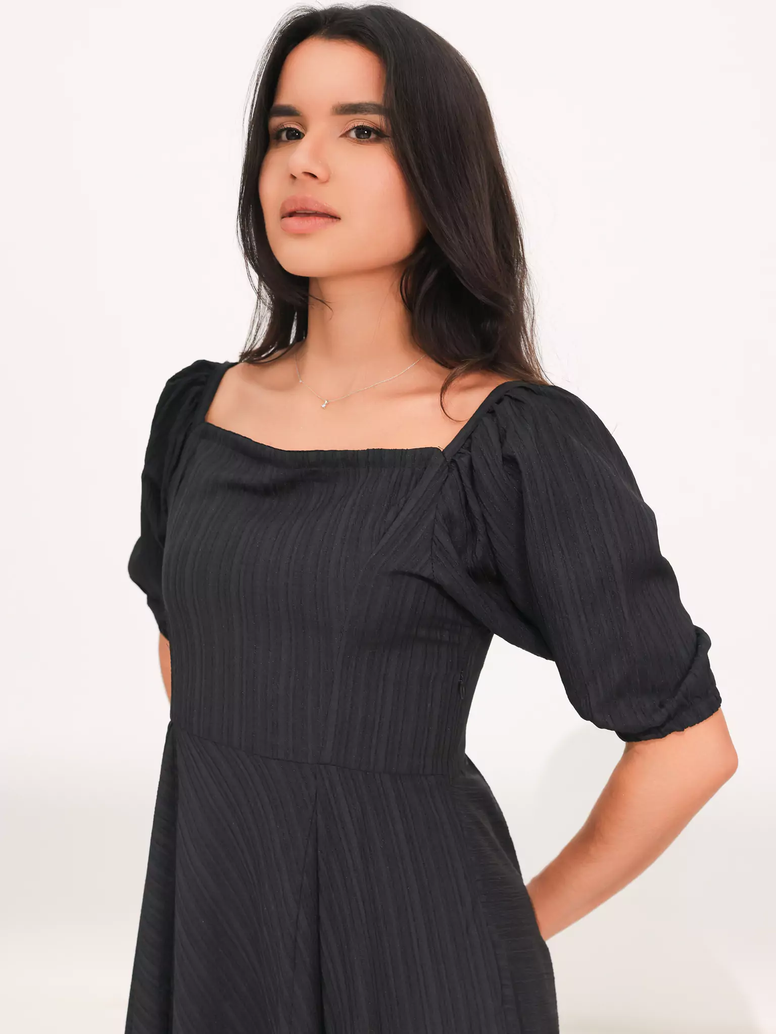 Ariel Black Textured Dress - Image 9