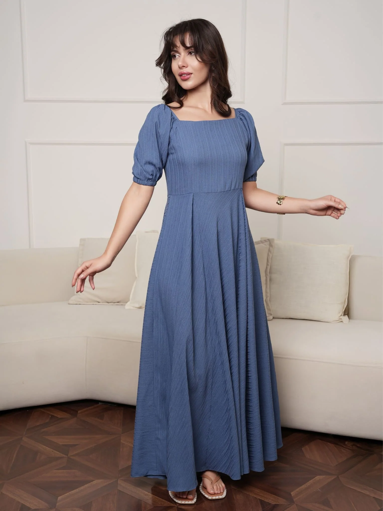 Ariel Blue Textured Long Dress