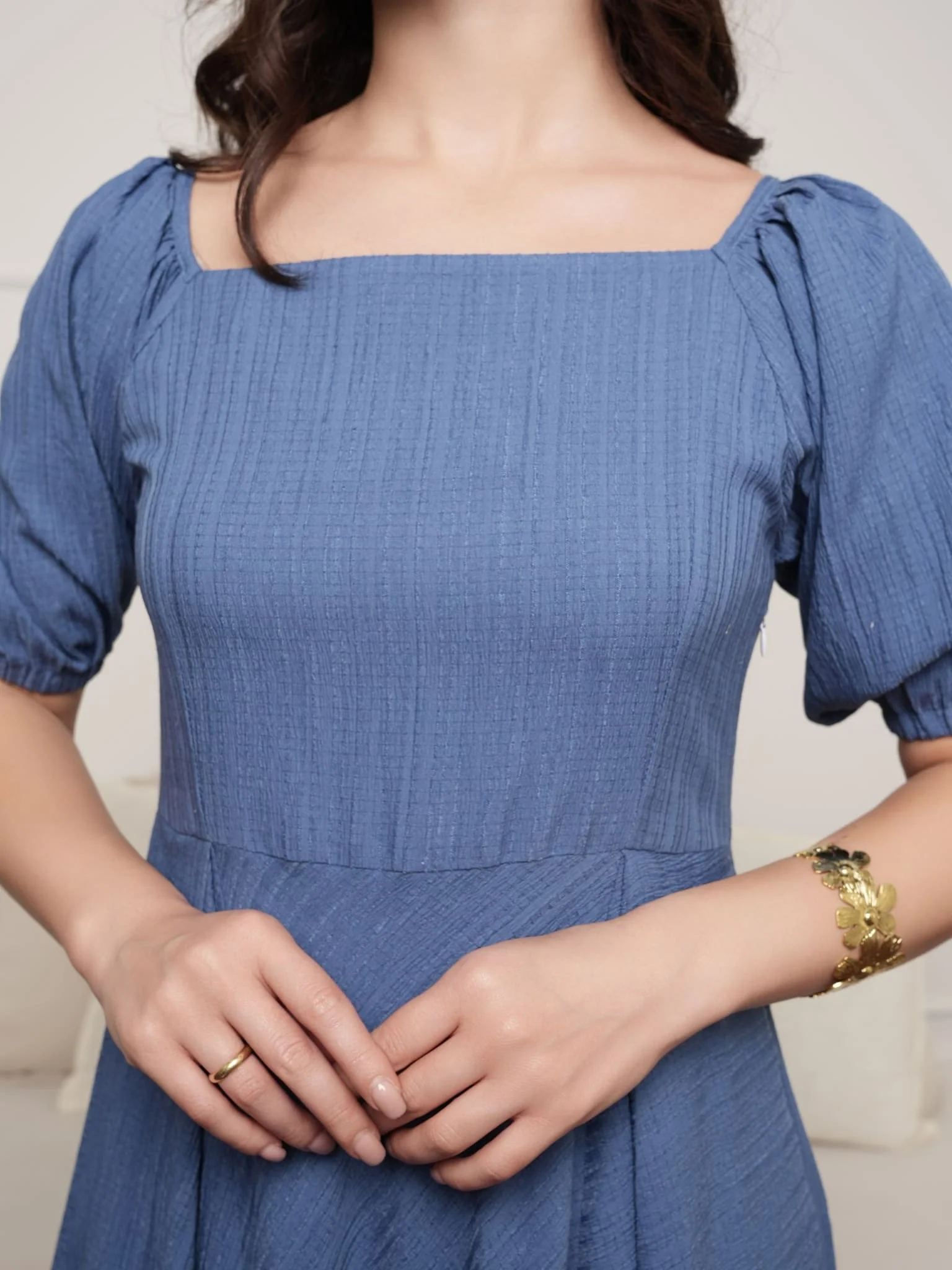 Ariel Blue Textured Long Dress - Image 2