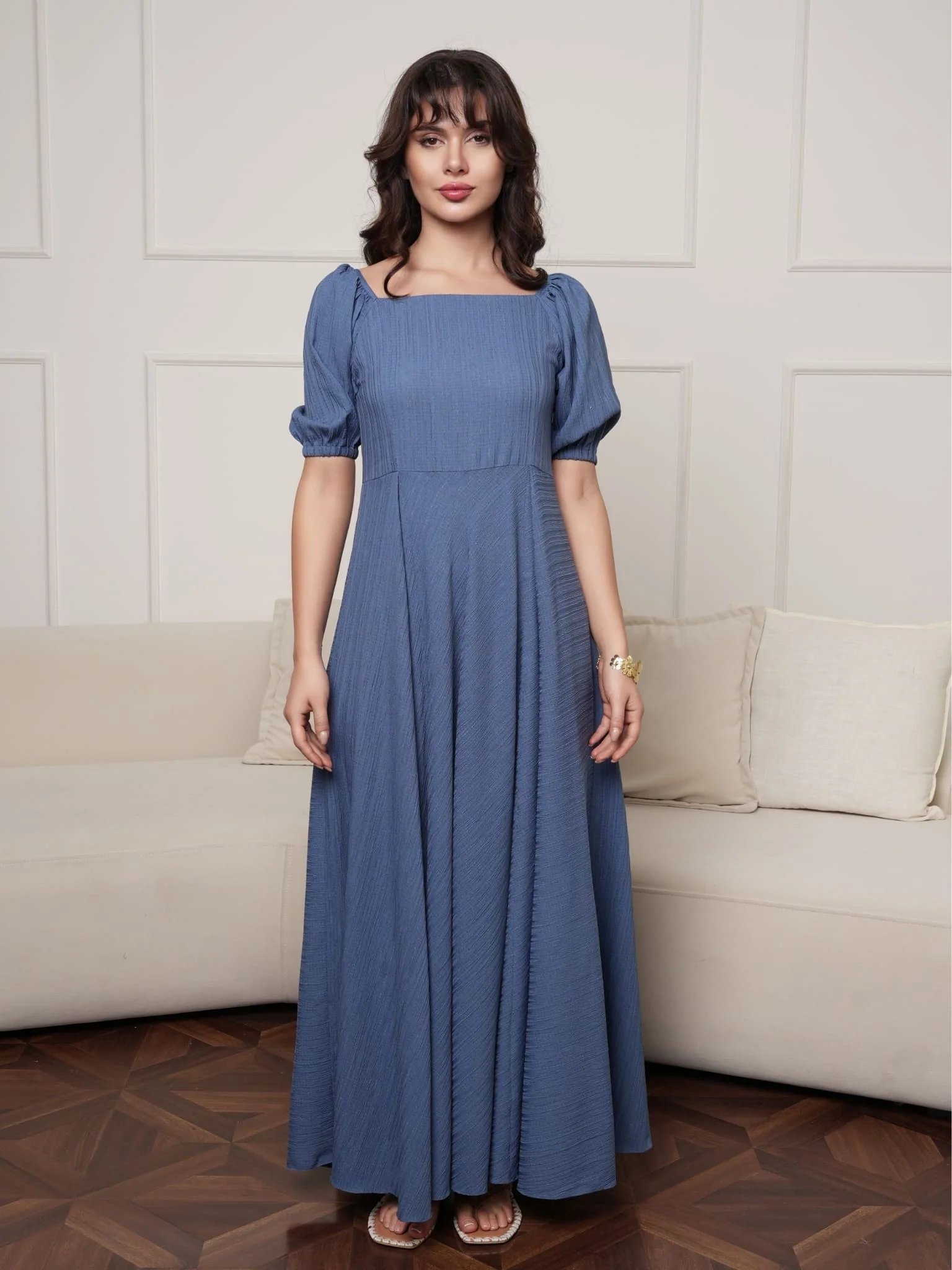 Ariel Blue Textured Long Dress - Image 3