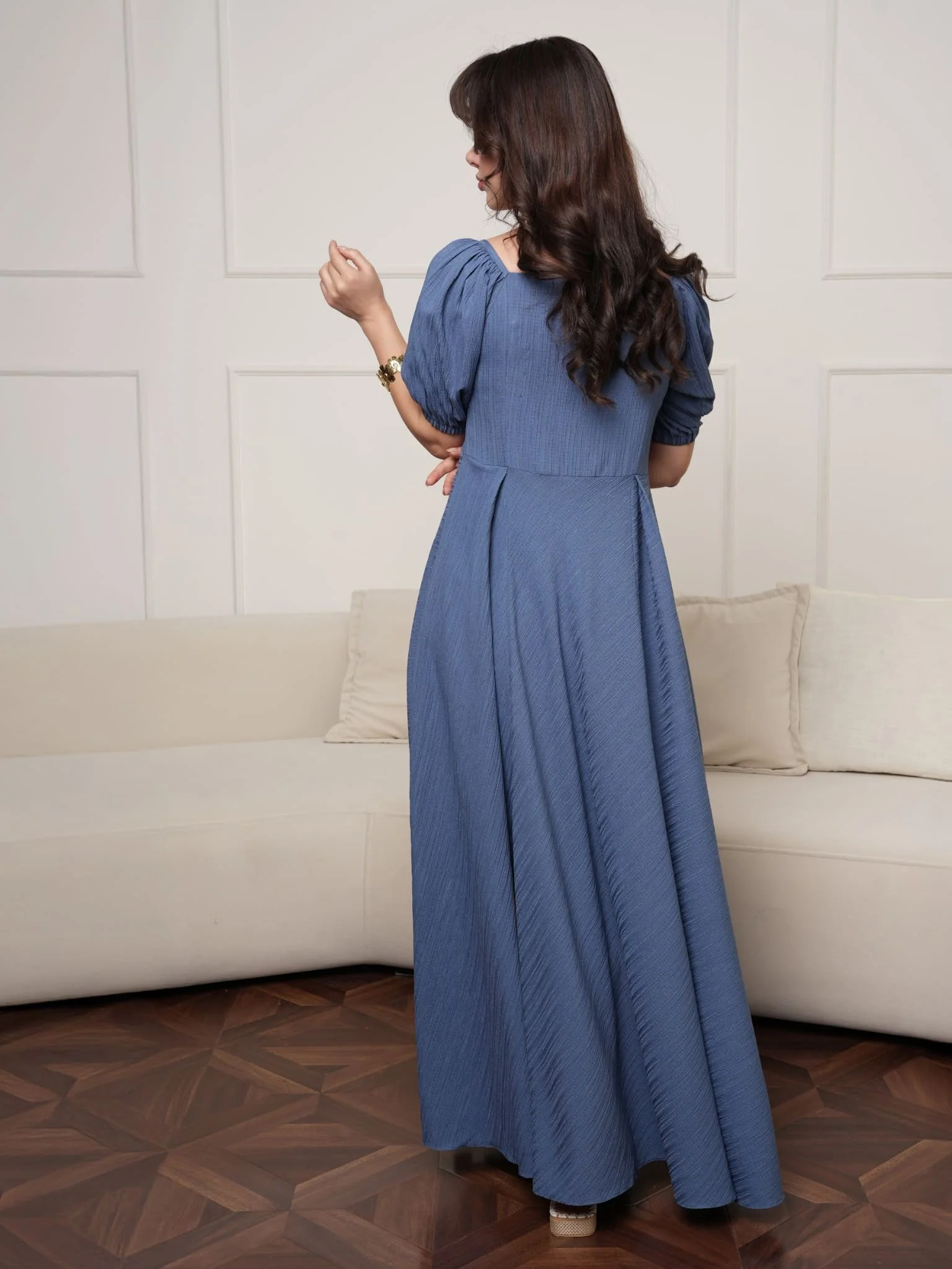 Ariel Blue Textured Long Dress - Image 4