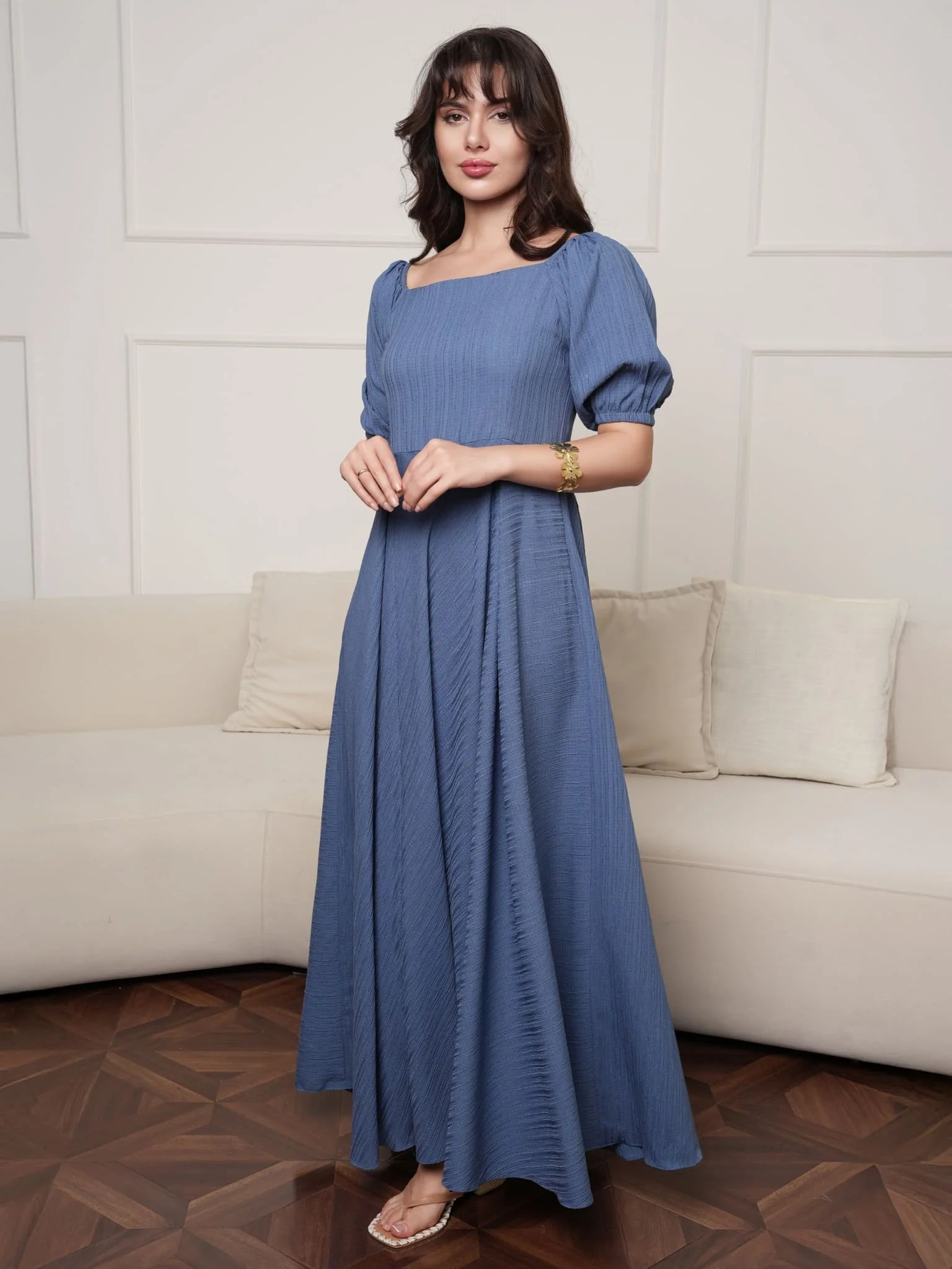 Ariel Blue Textured Long Dress - Image 5