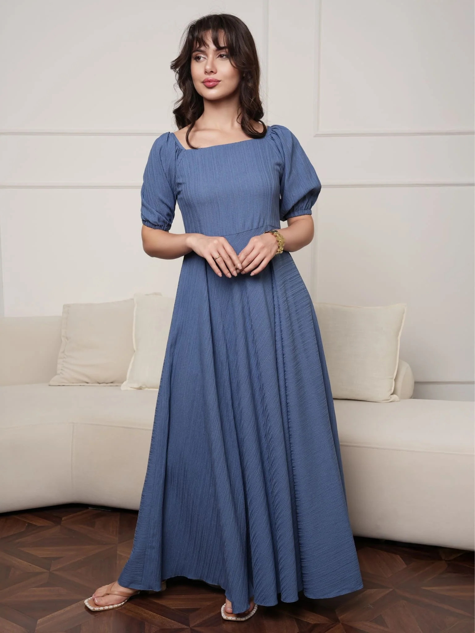 Ariel Blue Textured Long Dress - Image 7