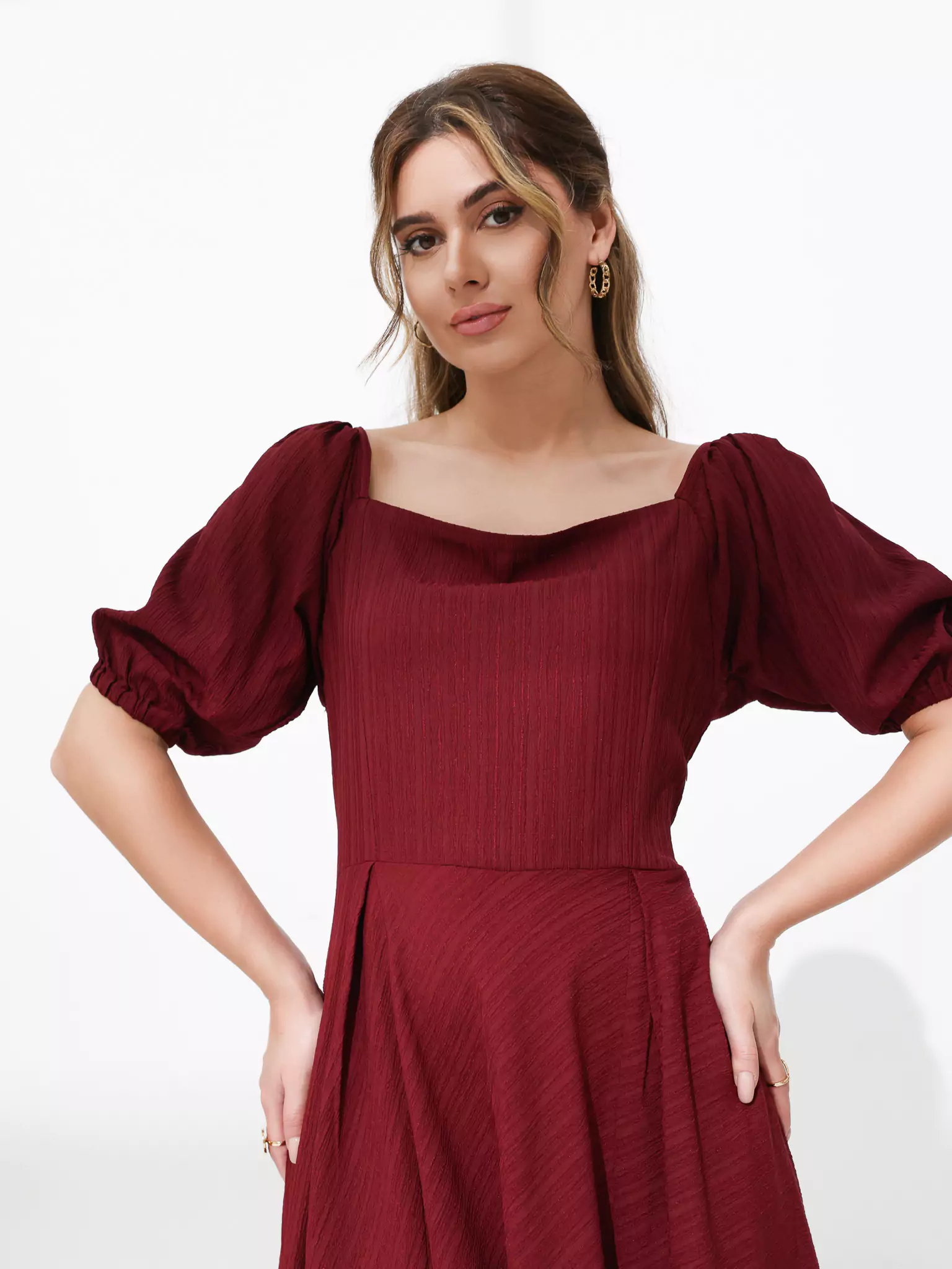 Ariel Maroon Textured Dress - Image 2
