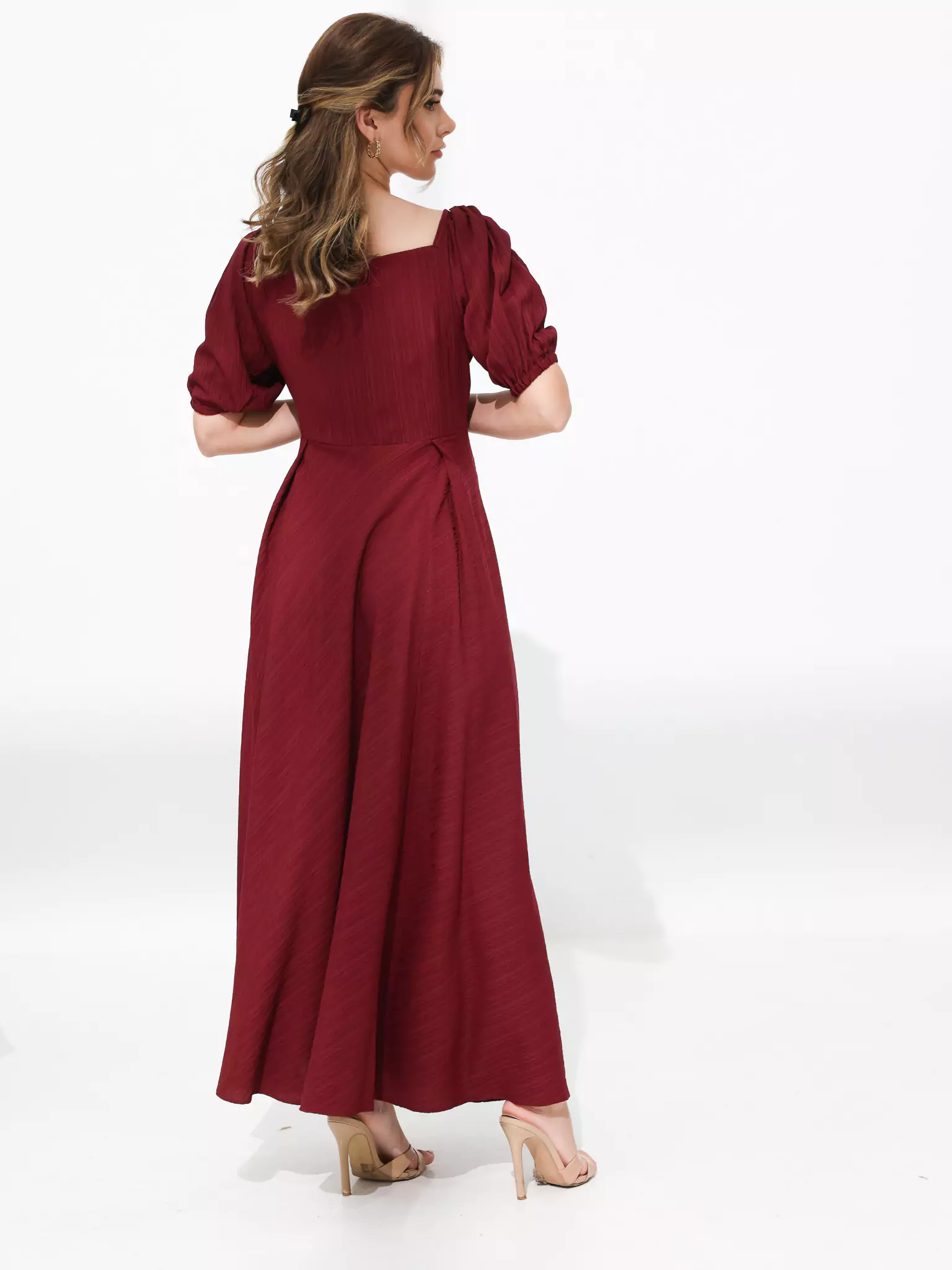 Ariel Maroon Textured Dress - Image 3