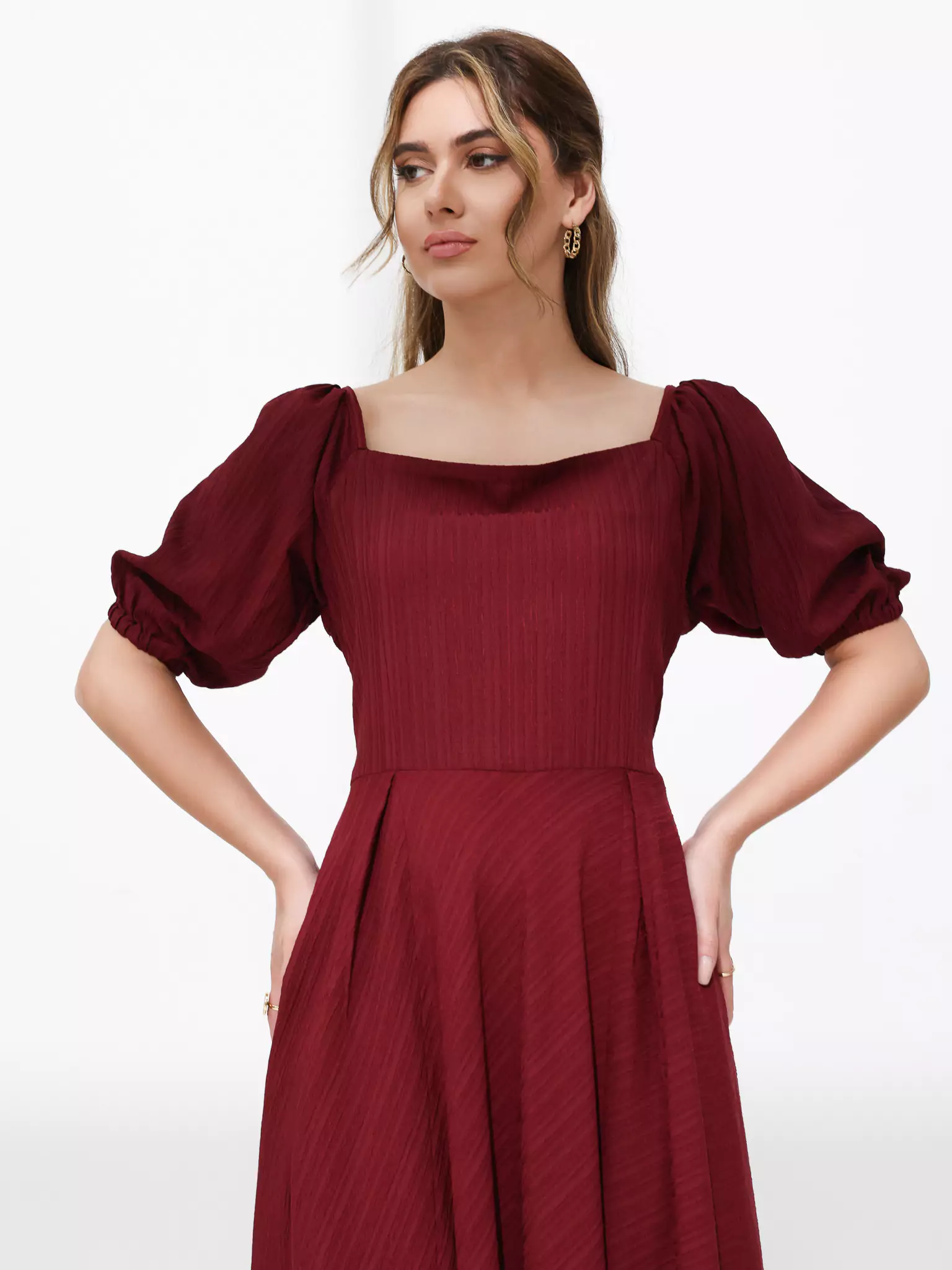 Ariel Maroon Textured Dress - Image 4