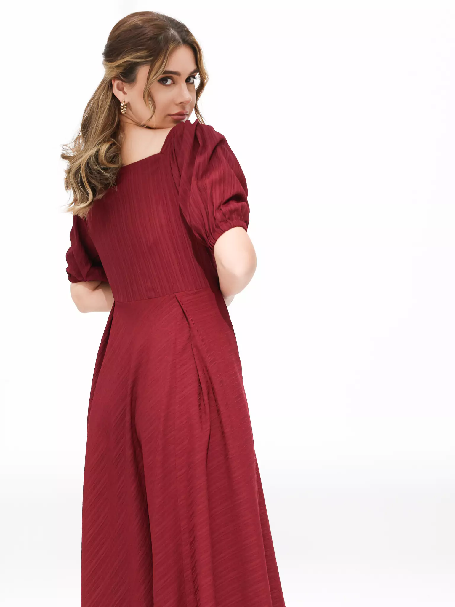 Ariel Maroon Textured Dress - Image 5