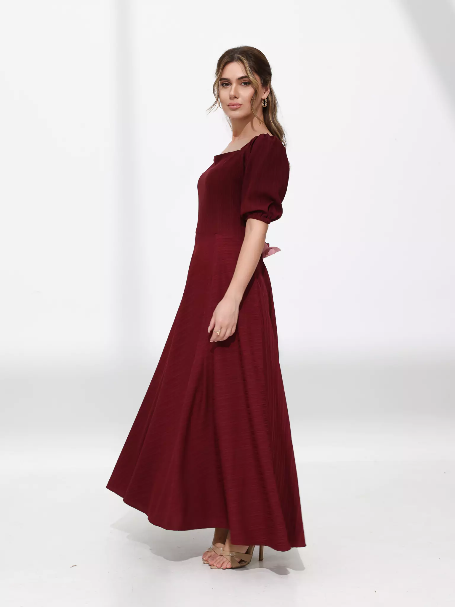 Ariel Maroon Textured Dress - Image 6