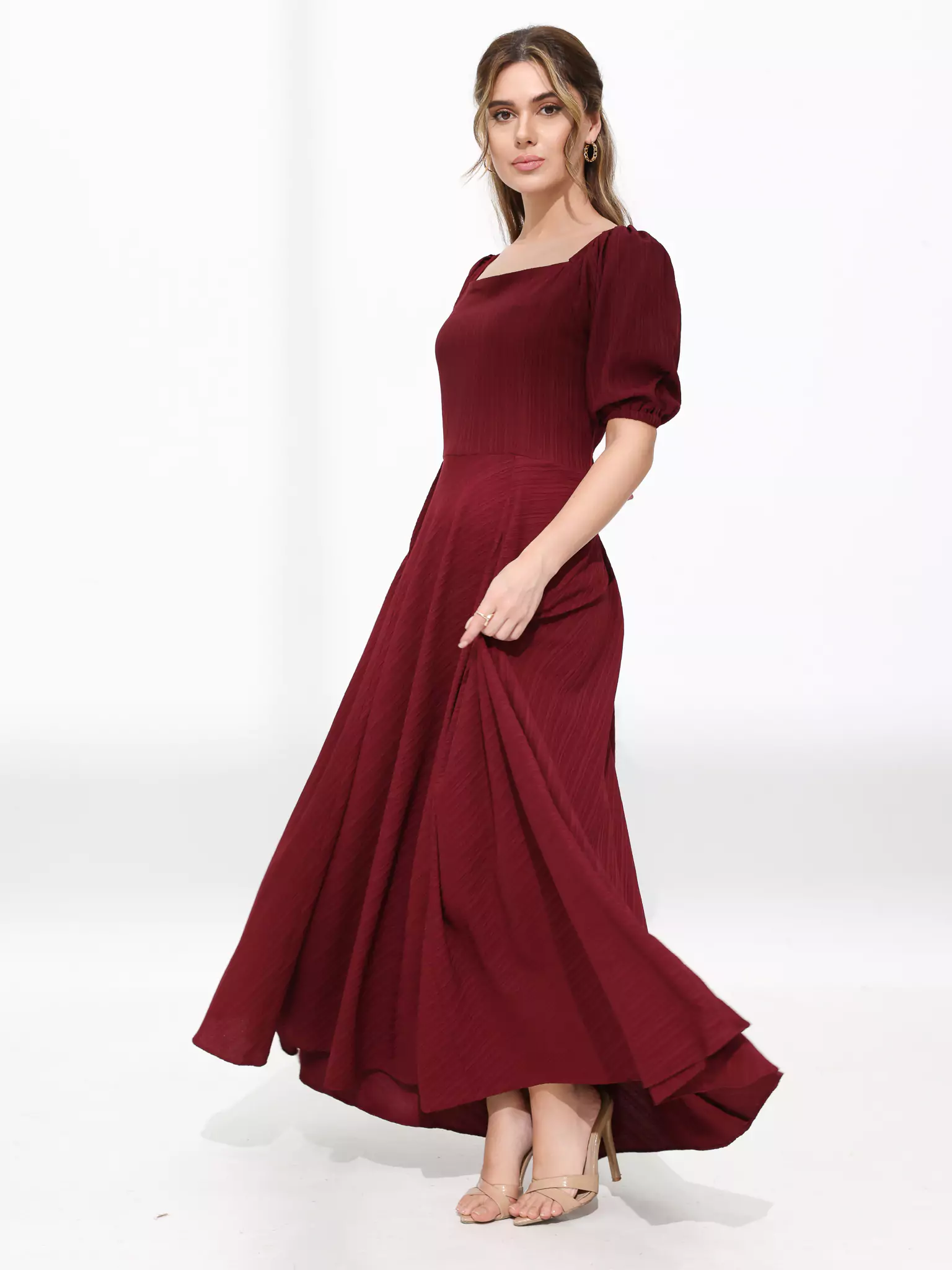 Ariel Maroon Textured Dress - Image 7