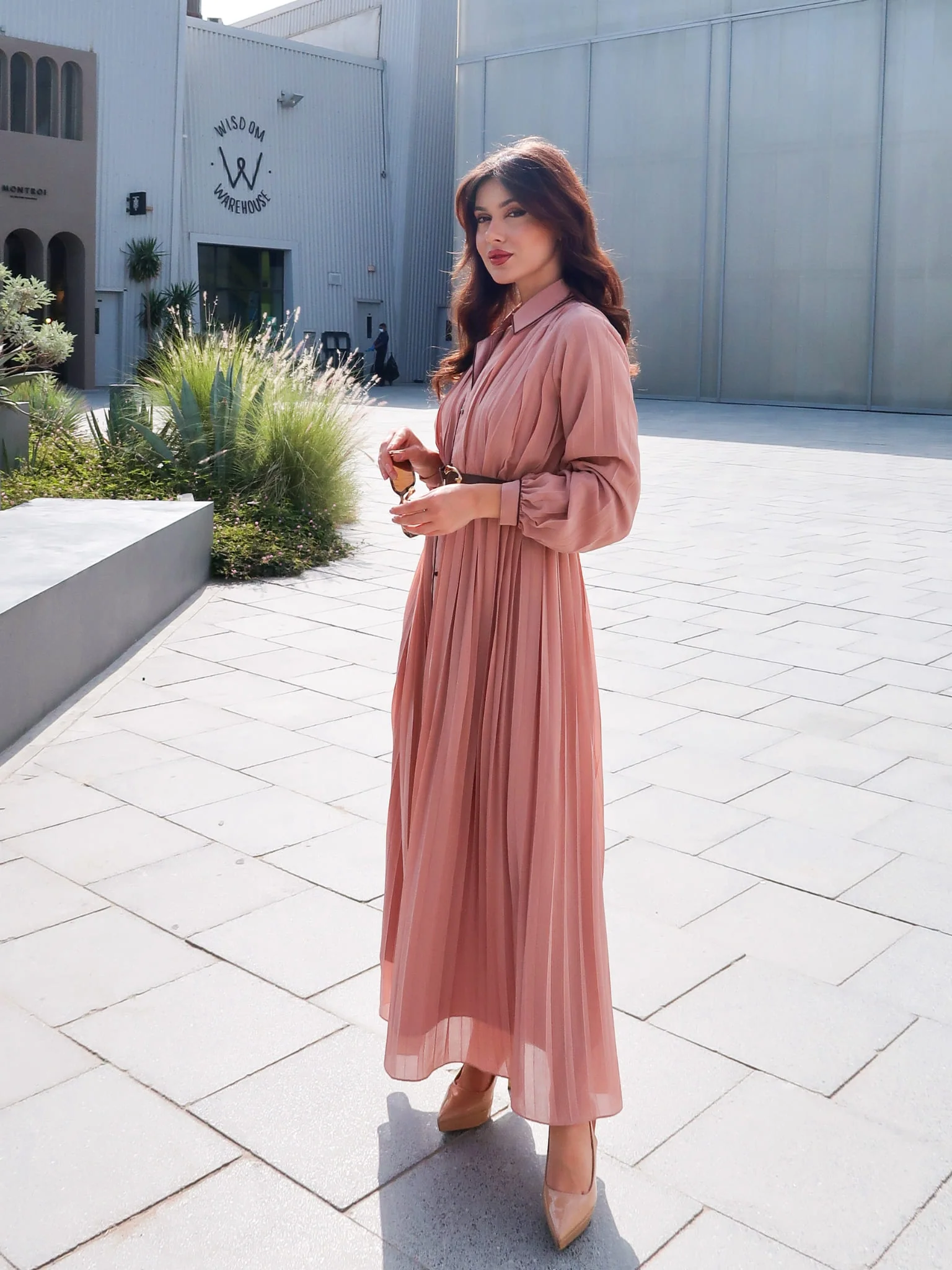 Arley Pleated Long Dress With Belt - Image 7