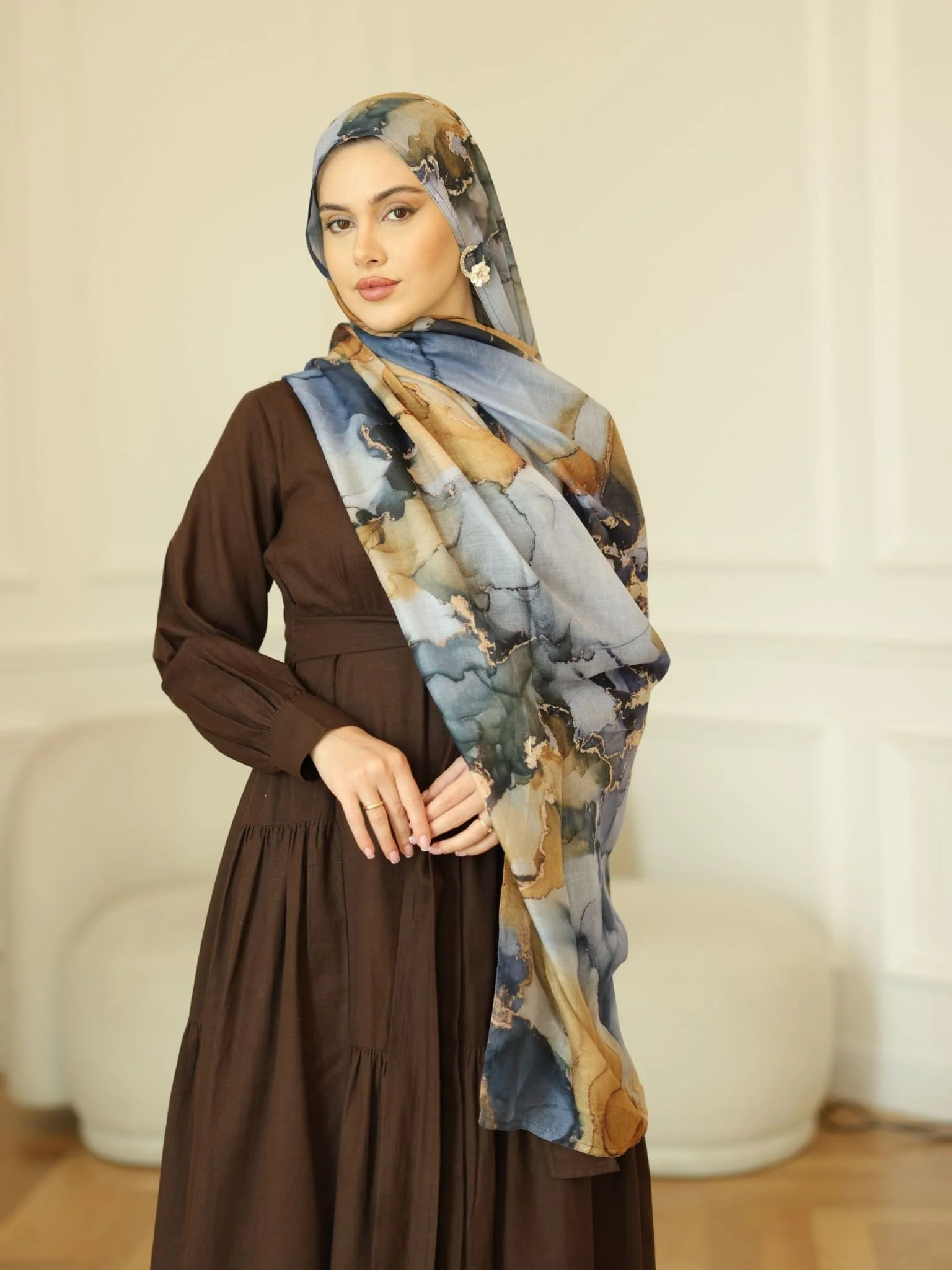 Ash Marble Printed Hijab - Image 2