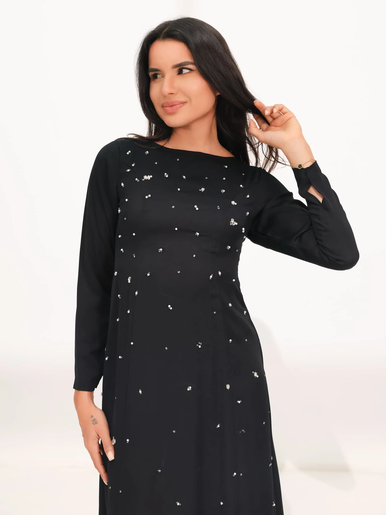 Astrella Black Embellished Long Dress - Image 10