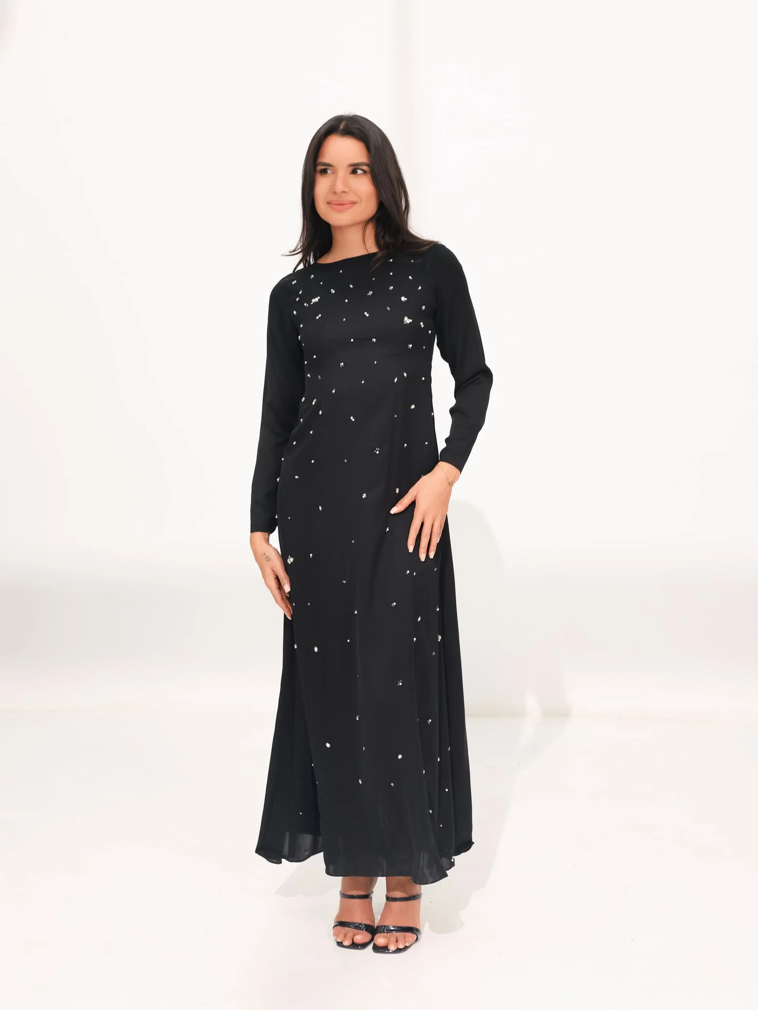 Astrella Black Embellished Long Dress - Image 11