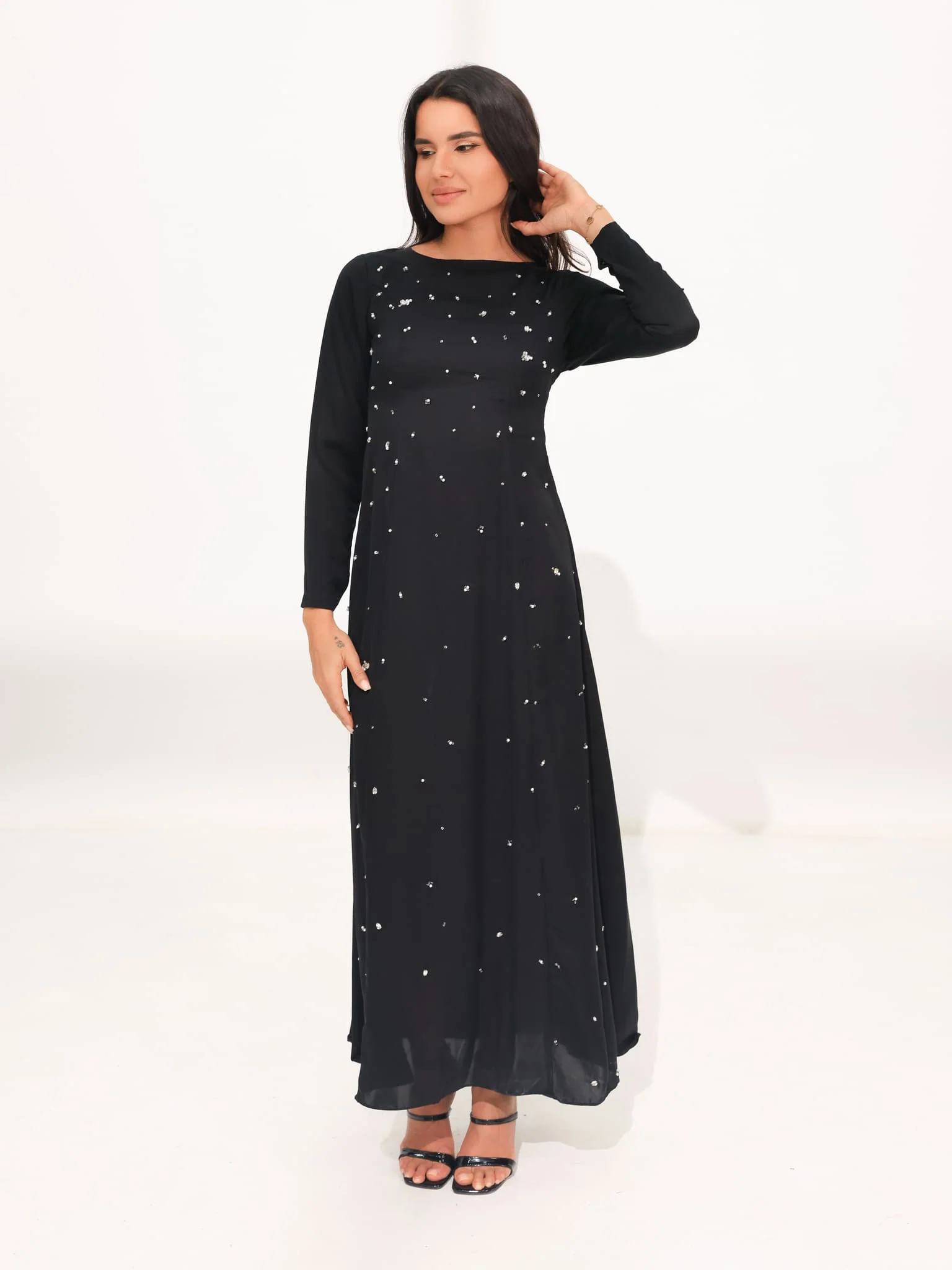 Astrella Black Embellished Long Dress - Image 5