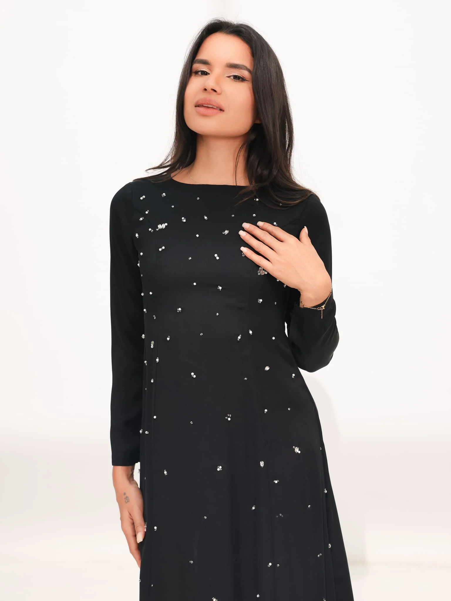 Astrella Black Embellished Long Dress - Image 8