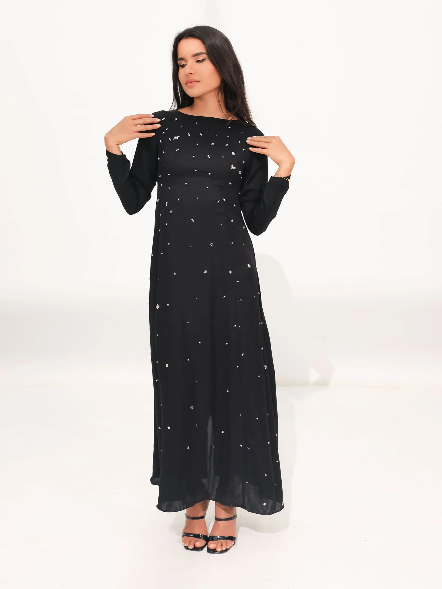 Astrella Black Embellished Long Dress - Image 9