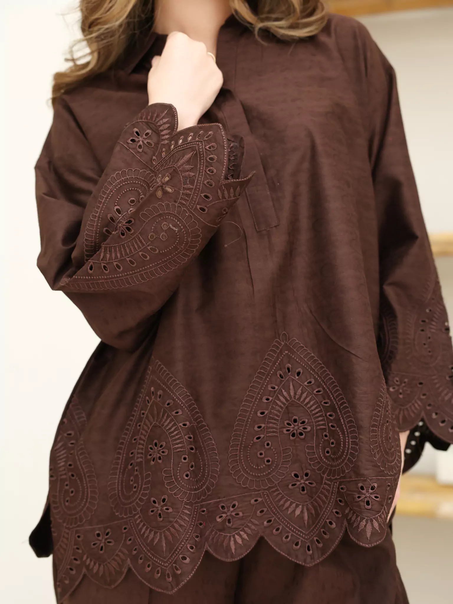 Auburn Brown Cutwork Shirt - Image 3