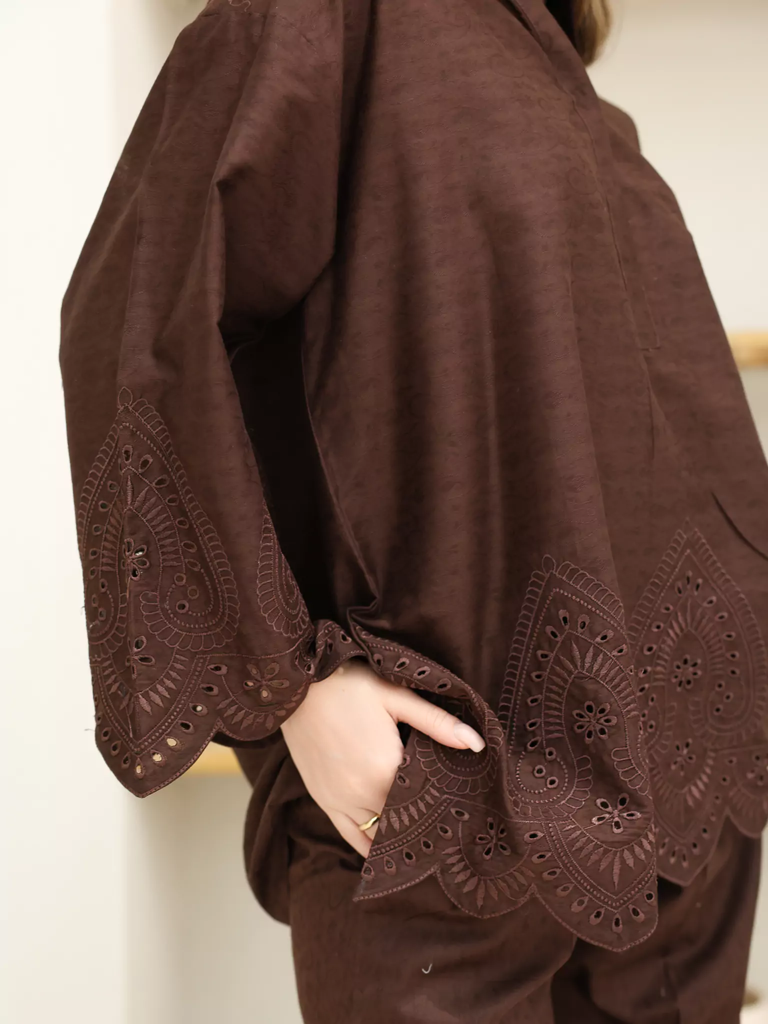 Auburn Brown Cutwork Shirt - Image 4