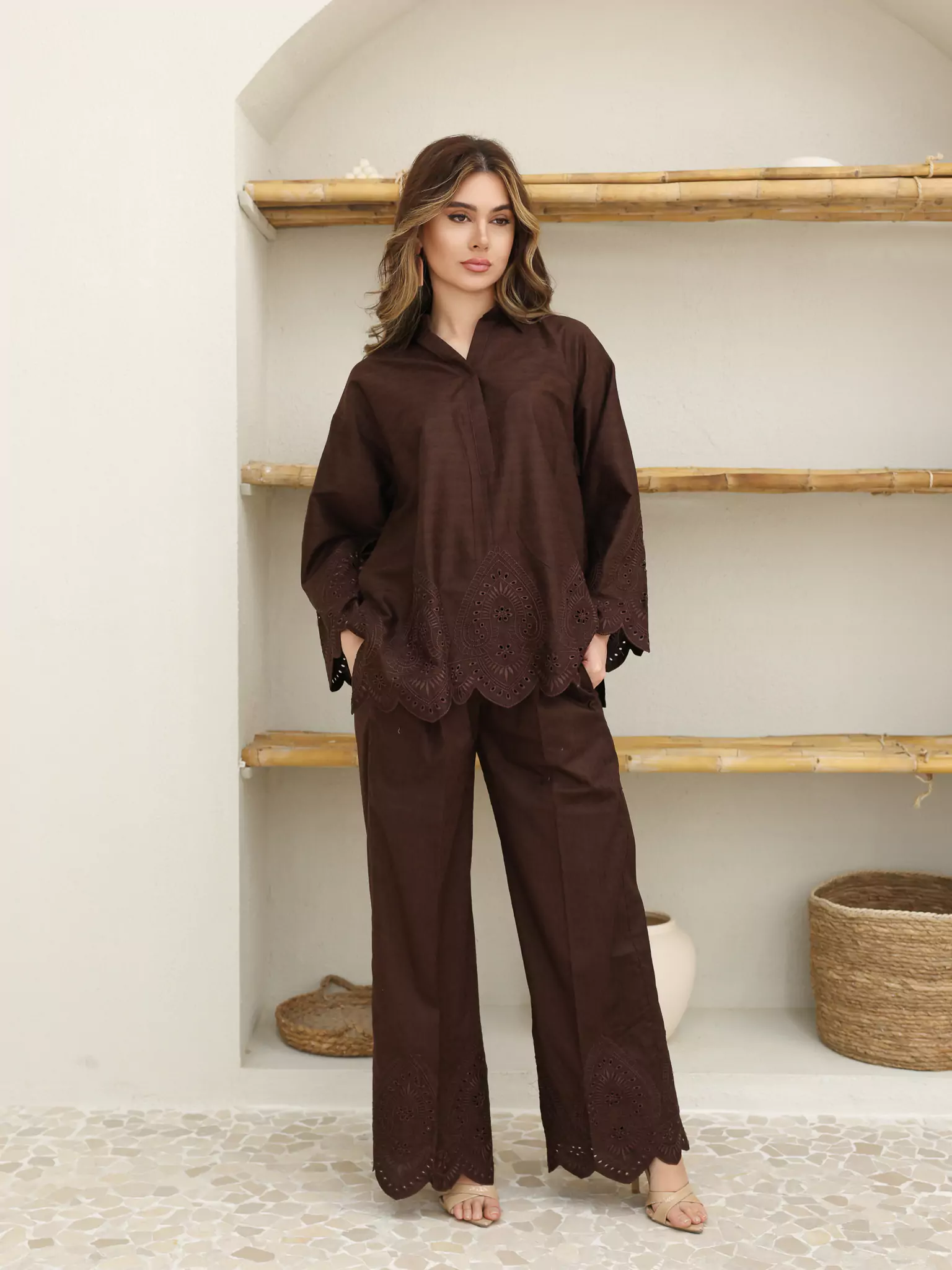 Auburn Brown Cutwork Trouser Pants - Image 4