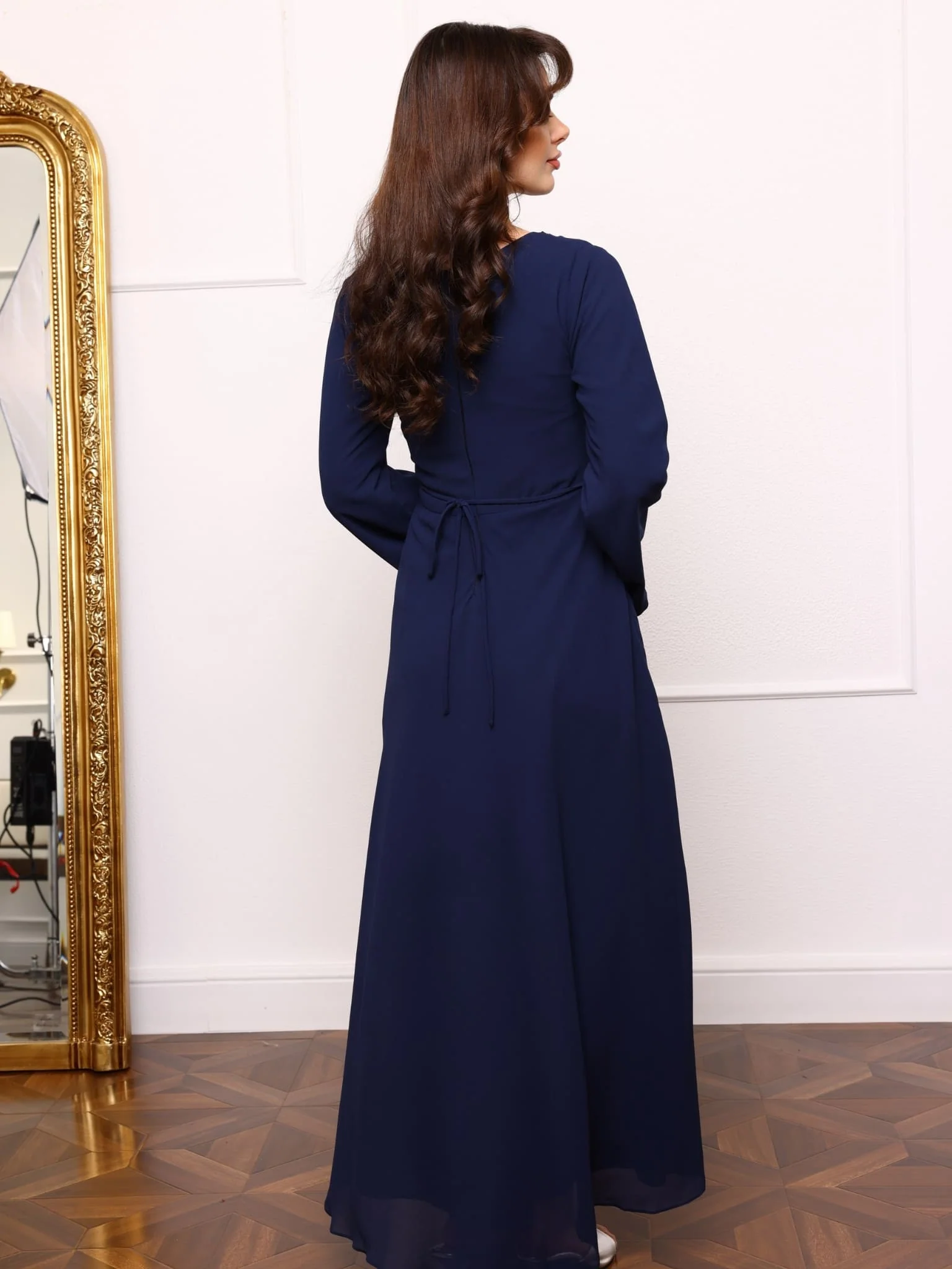 August Drape Dark Blue Long Dress - Image 3