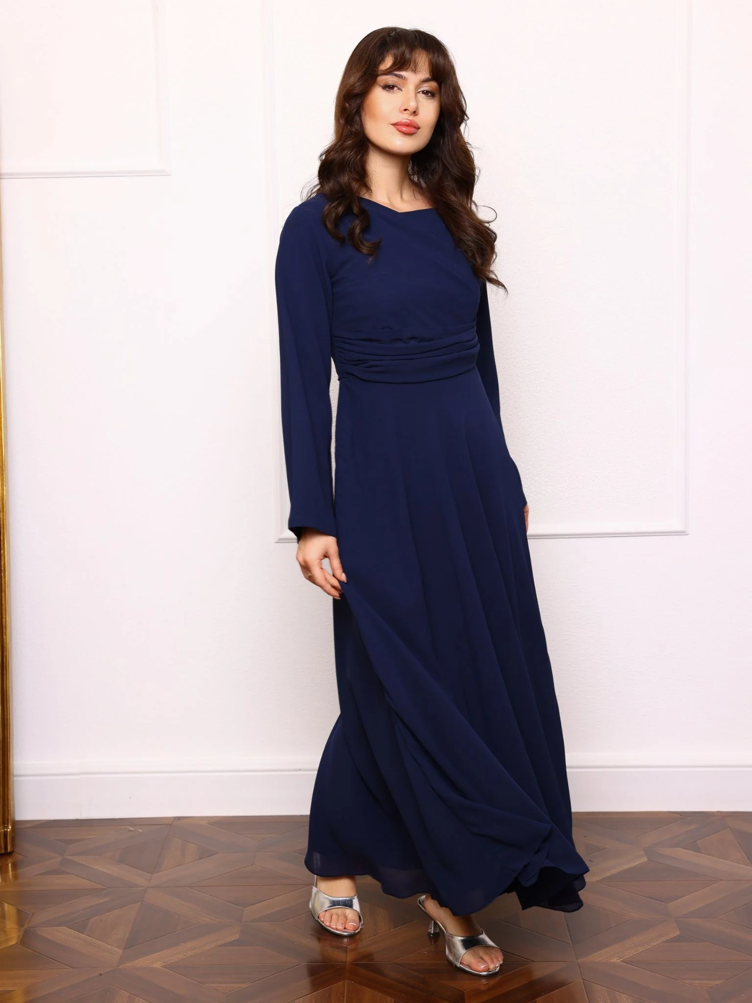 August Drape Dark Blue Long Dress - Image 4