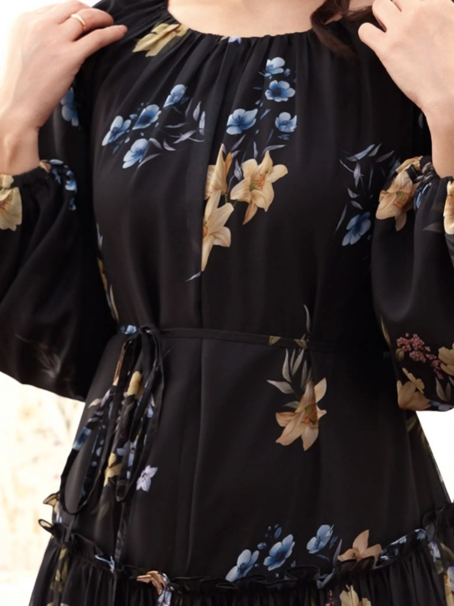 Aurema Black Floral Long Dress - Image 2