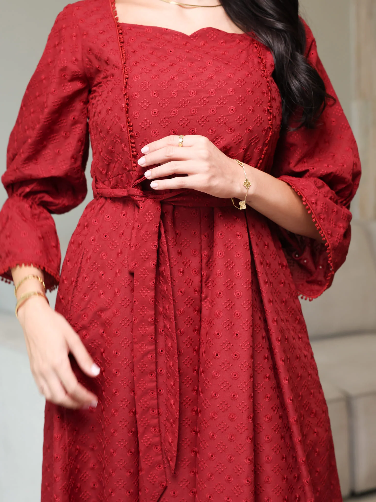 Avra Maroon Cutwork Dress - Image 2