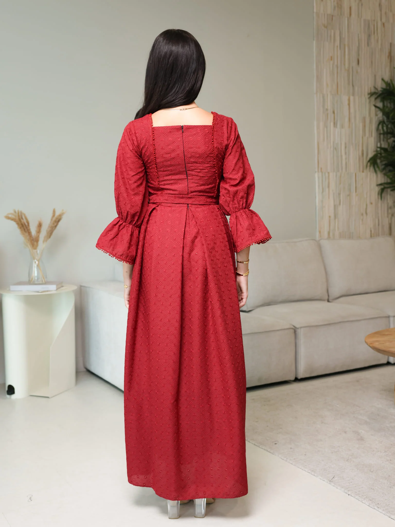 Avra Maroon Cutwork Dress - Image 3