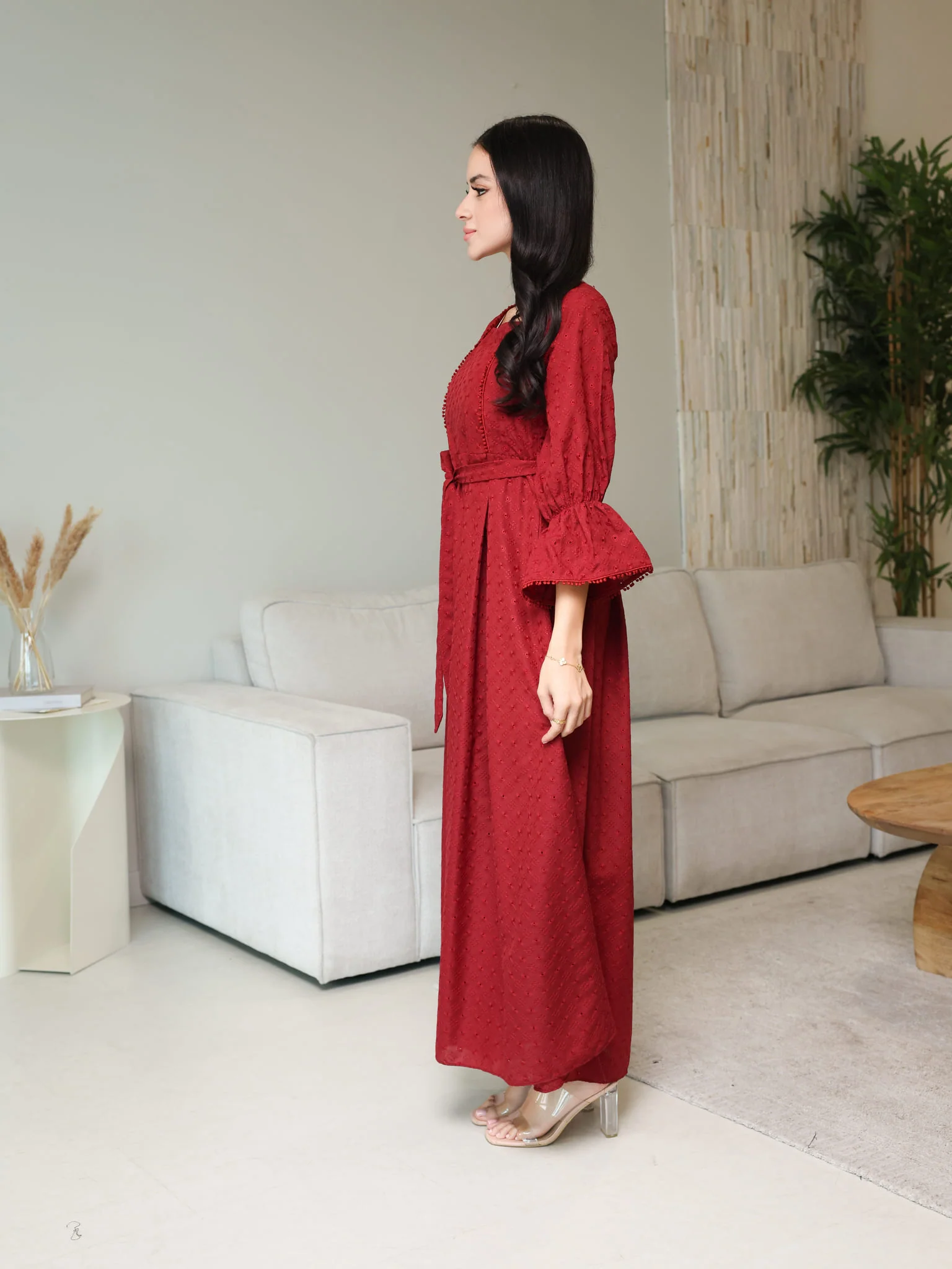 Avra Maroon Cutwork Dress - Image 4